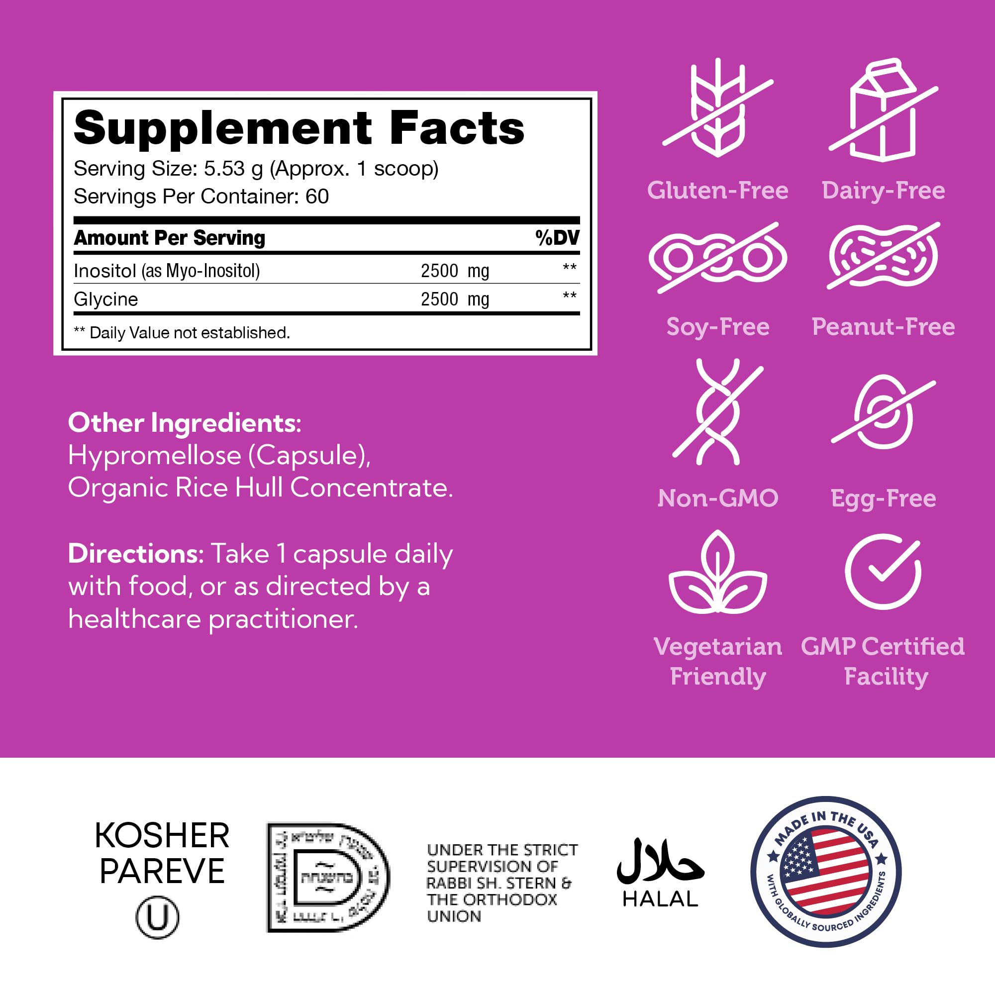 Zahler Inositol capsules bouteille accessoire quotidien pour équilibre émotionnel