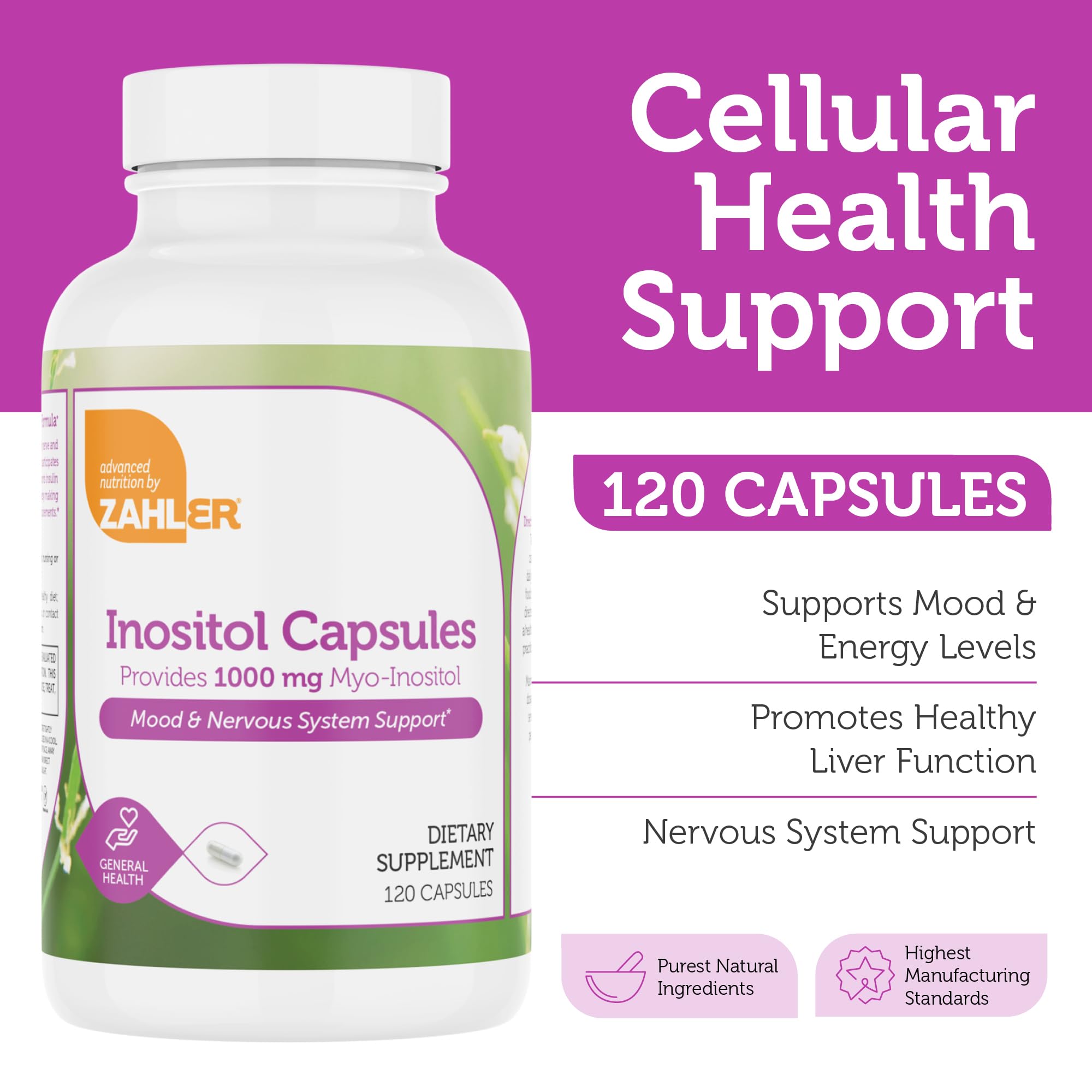 Zahler Inositol capsules doseur dose adaptée pour calmer le système nerveux