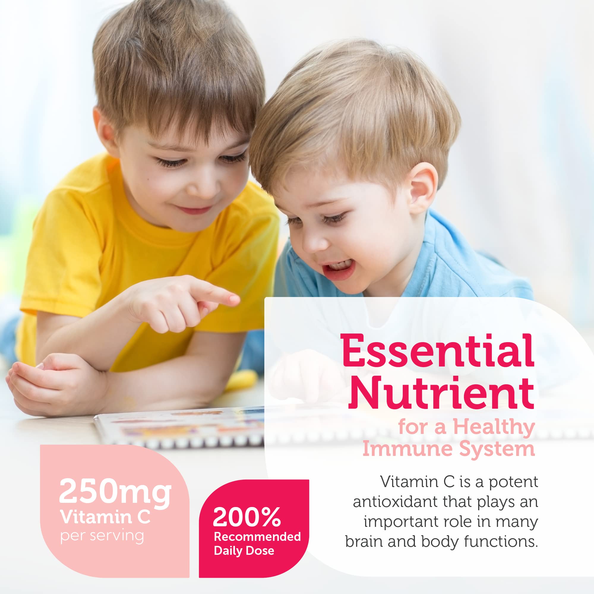 Dose 250 mg de vitamine C par gomme, Zahler Junior C Advanced.