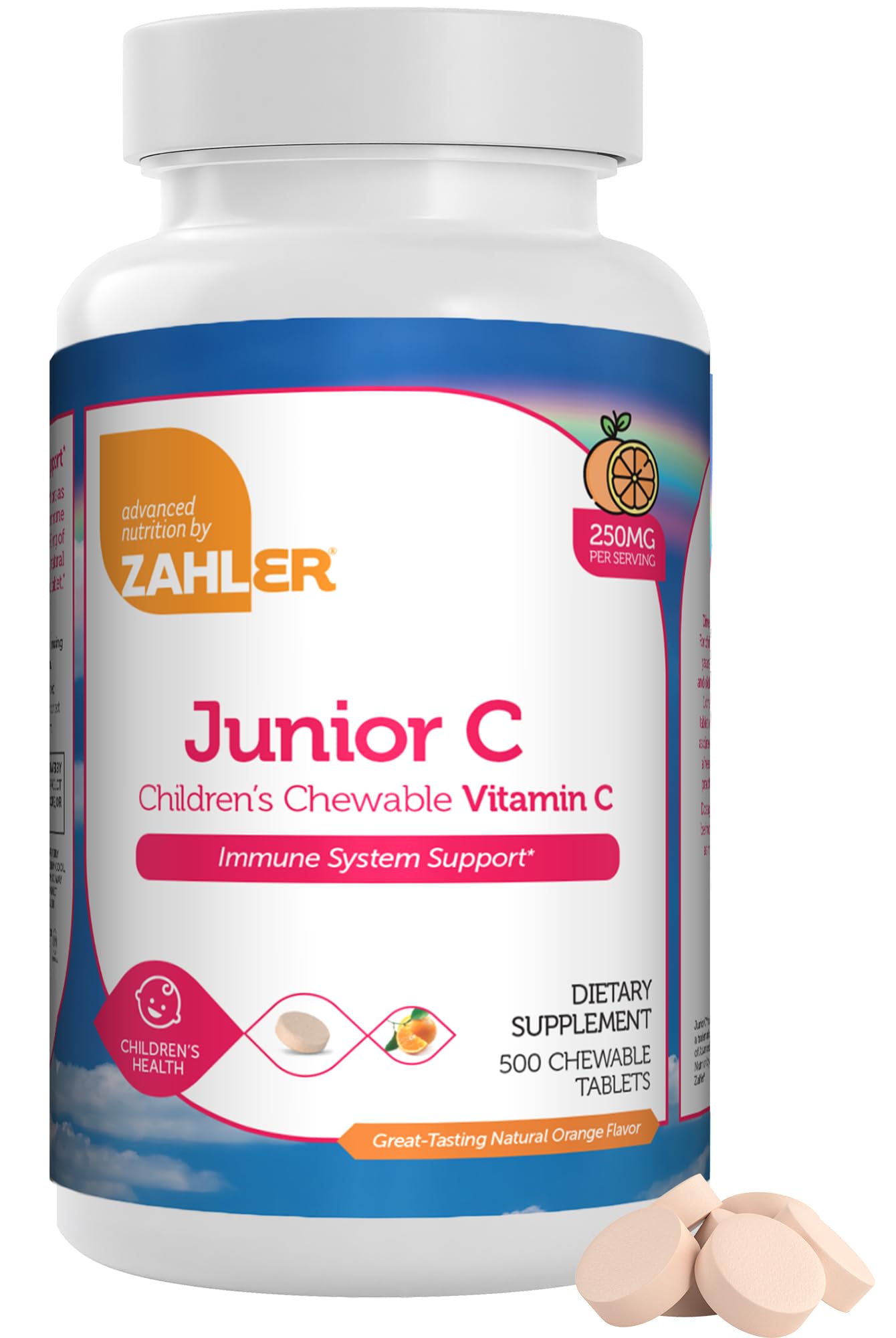 Gomme Zahler Junior C Advanced au goût orange dans une boîte, soutien potentiel de l'immunité.