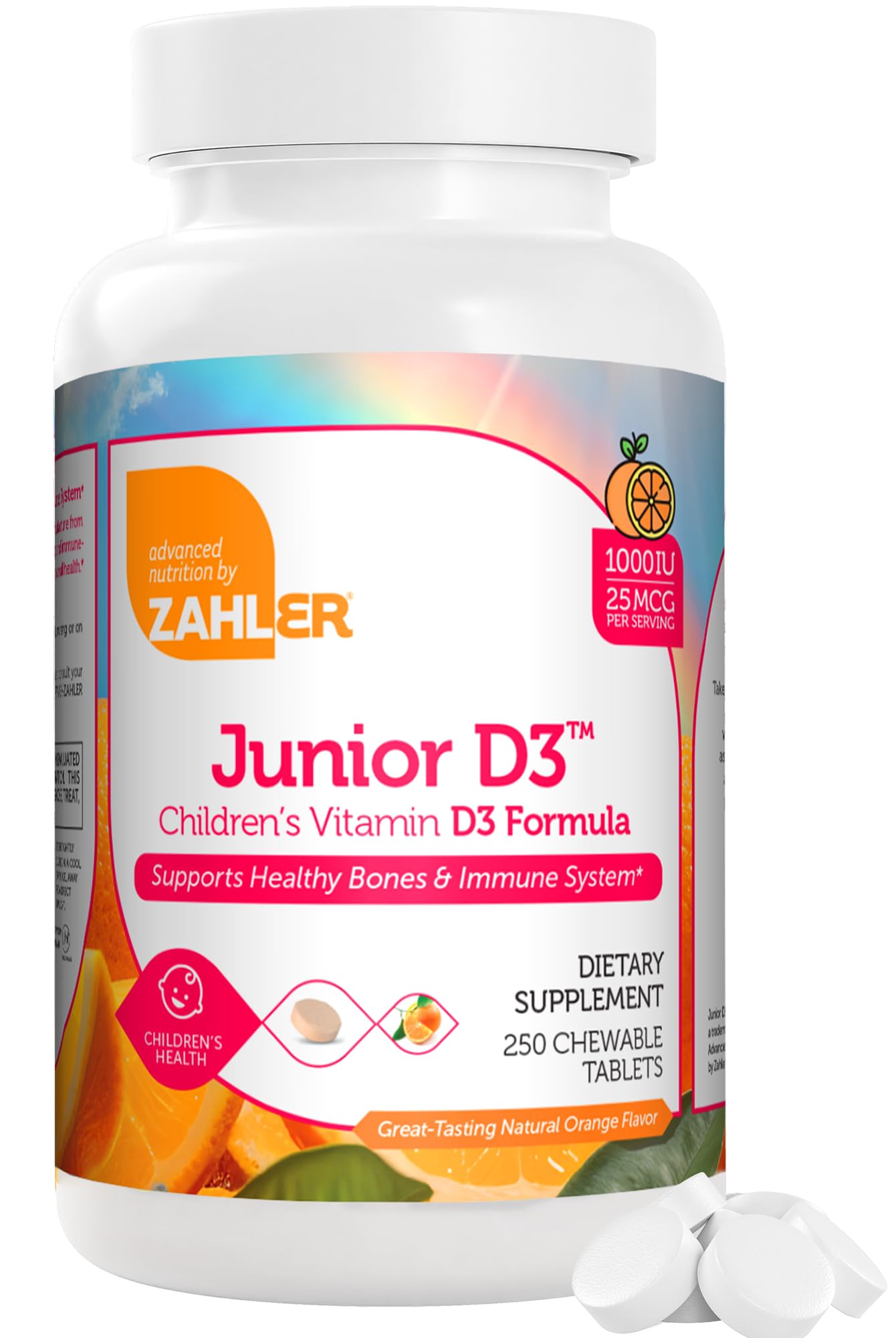 Gomme orange Zahler Junior D3 pour enfants, plaisir et soutien osseux.