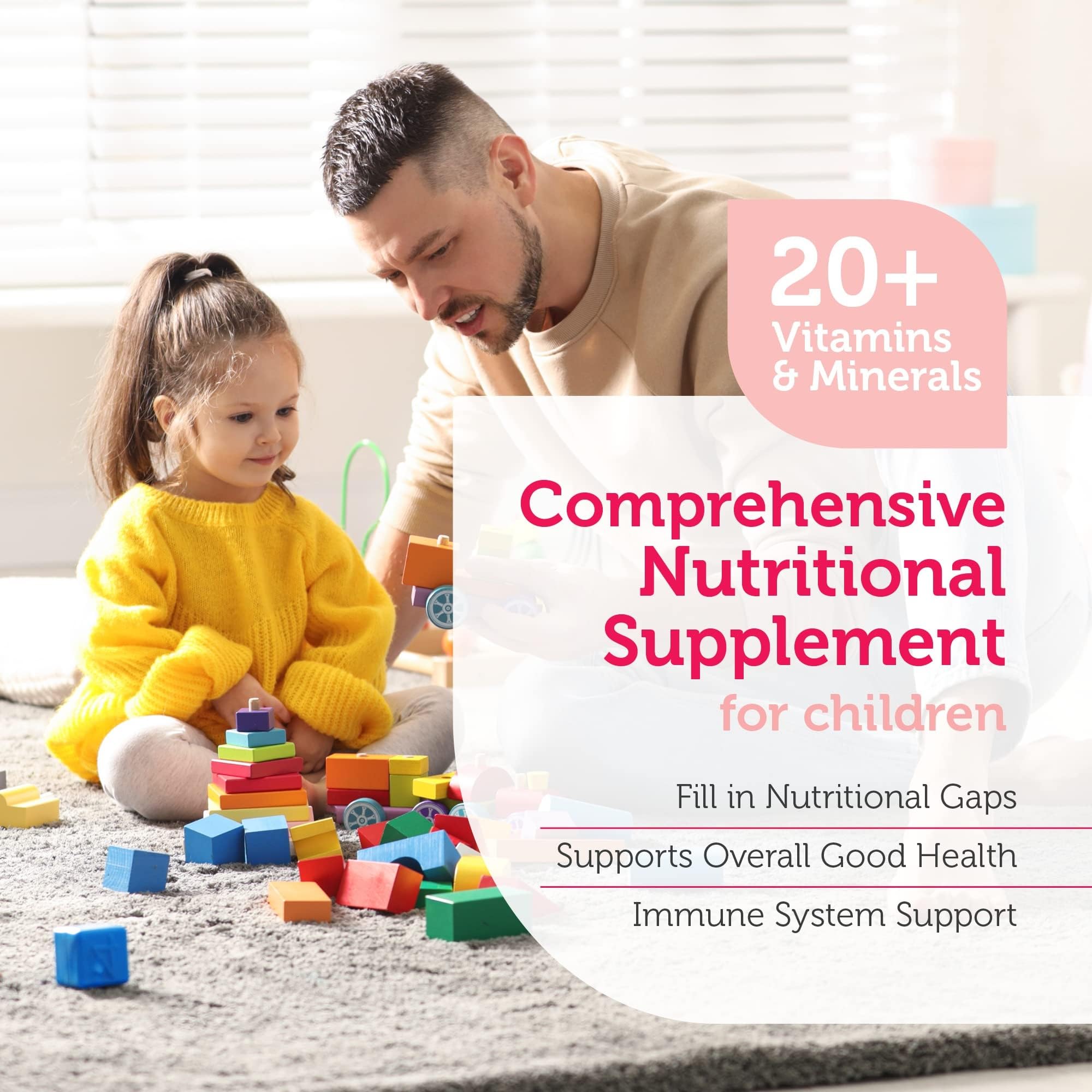 Zahler Kids Multivitamin contient 20+ nutriments essentiels pour la croissance.