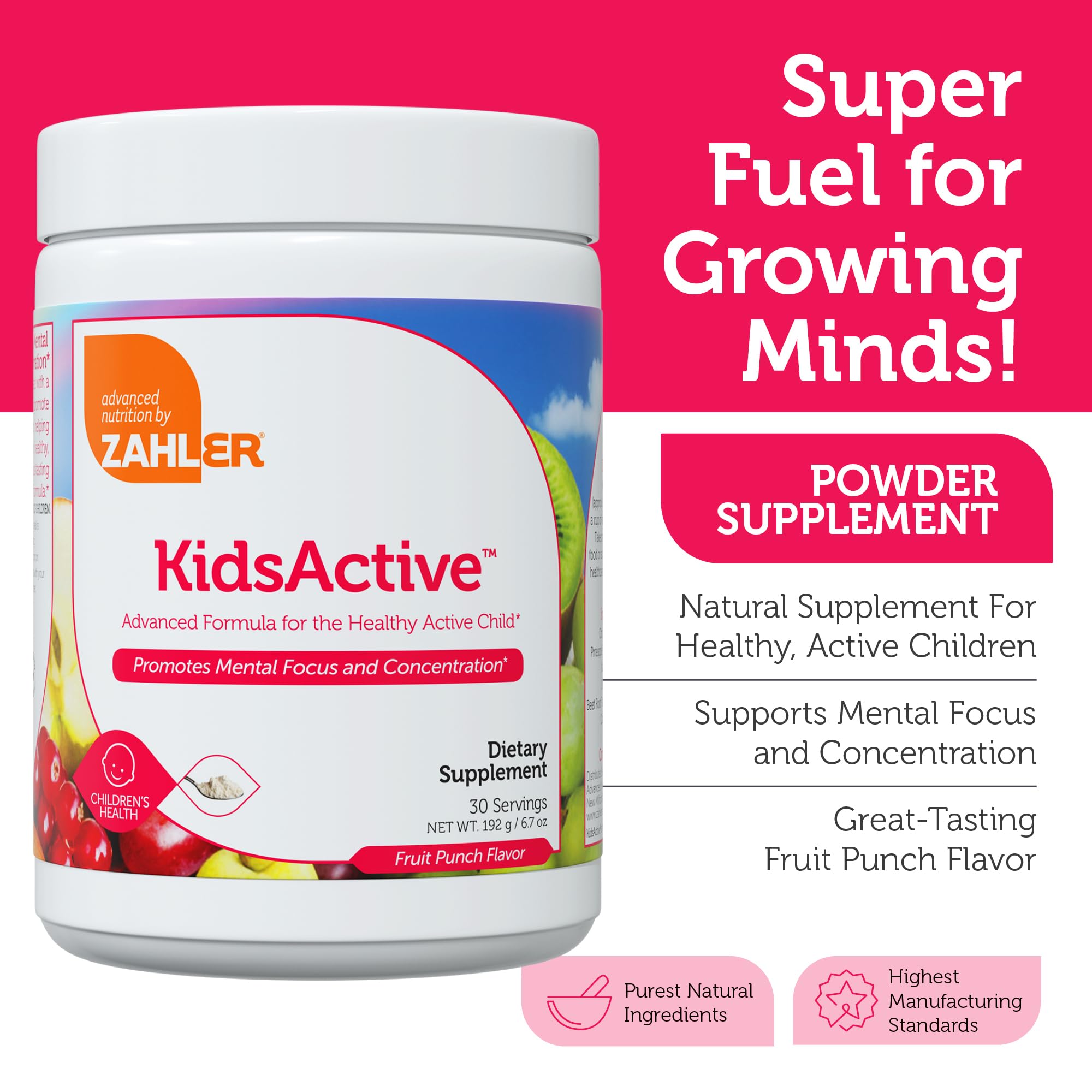 Bouteille Zahler KidsActive 30 portions, format pratique pour l'école.