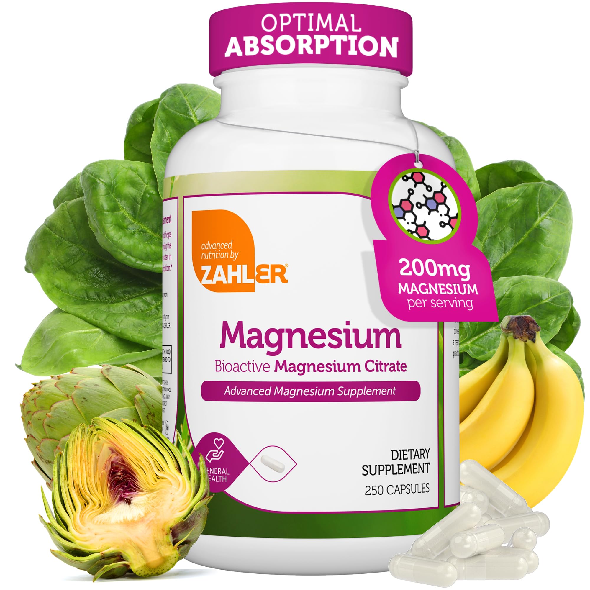 Capsules Zahler magnesie citrate 200 mg pour absorption soutenue