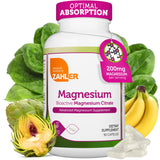 Capsules Zahler Magnésium Citrate dans une bouteille, soutien énergie et muscles.
