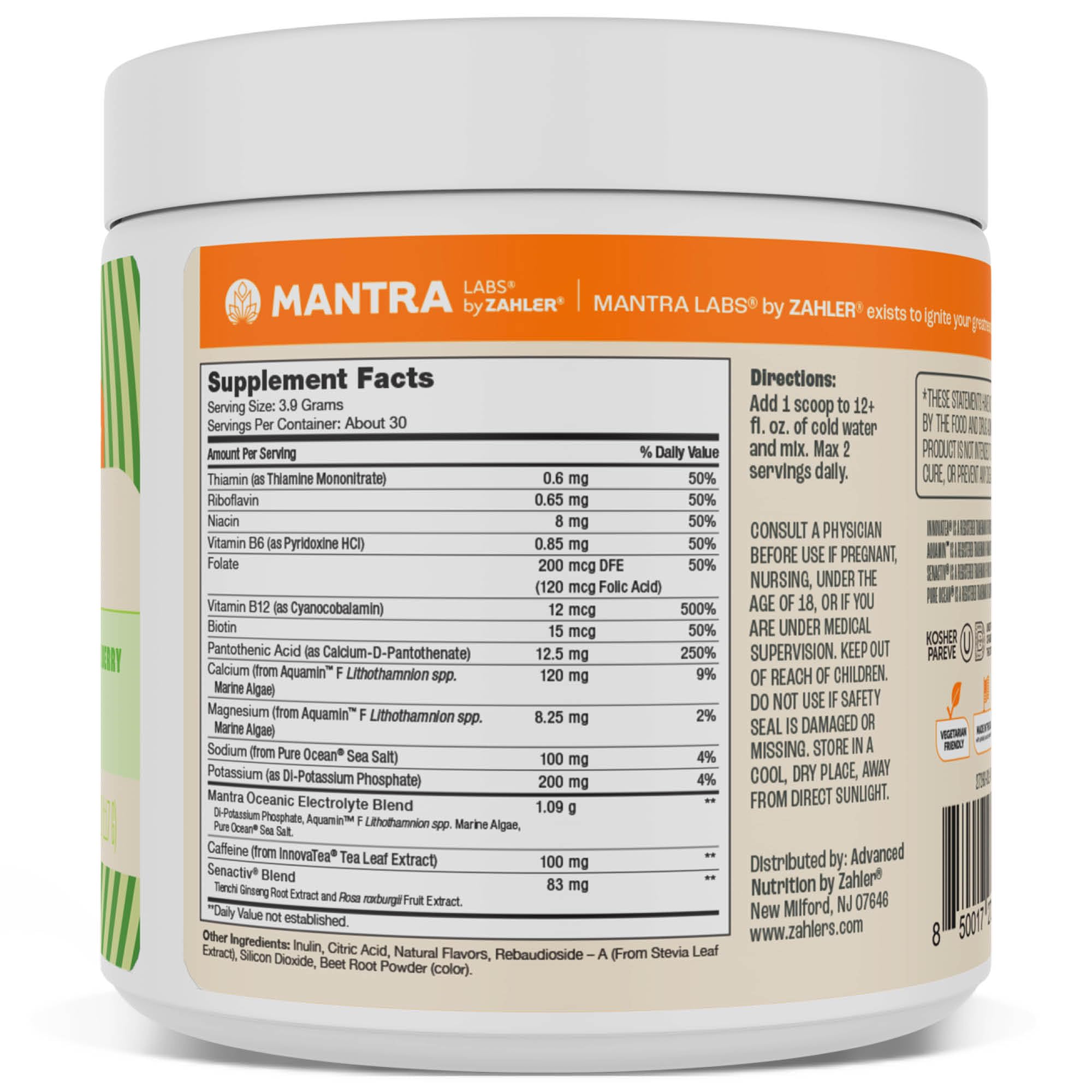 Zahler Mantra Go doseur-poudre pré-entraînement, énergie et hydratation facilitées.