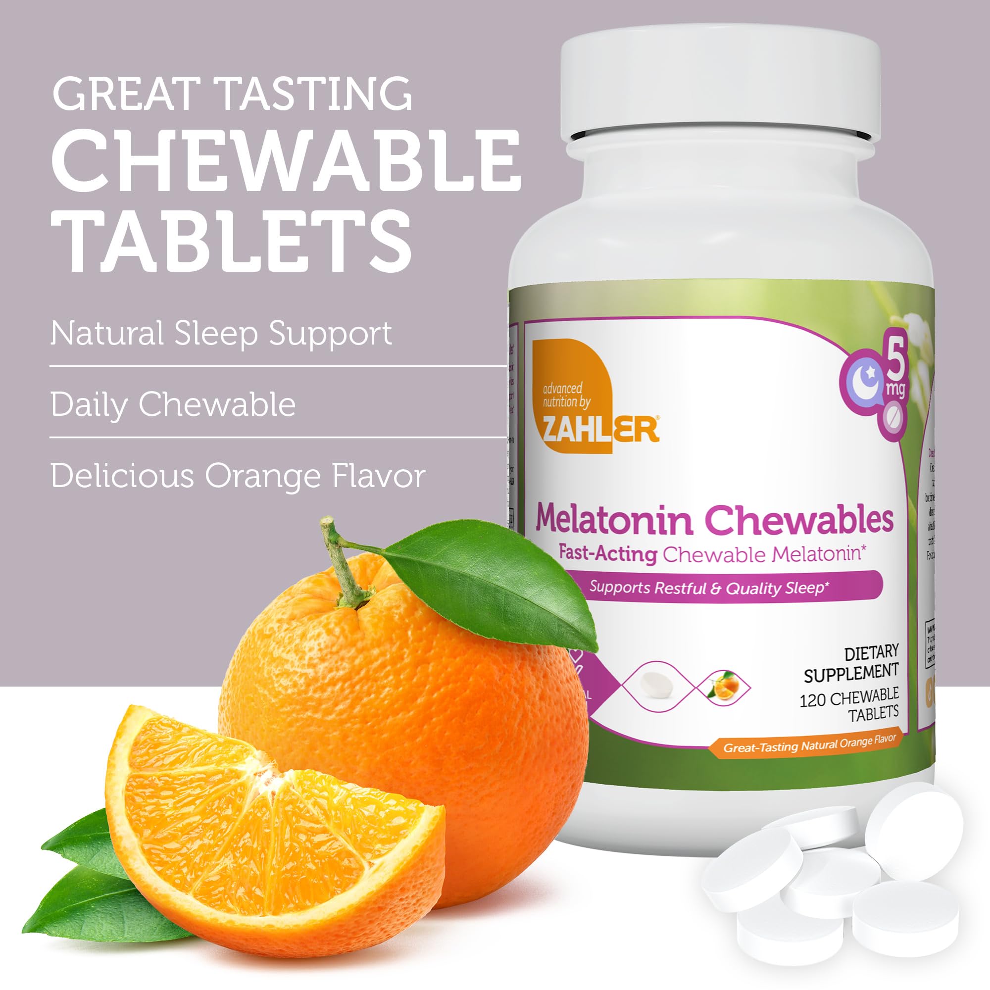 Tablette Zahler Mélatonine 5 mg certifiée kosher, goût orange