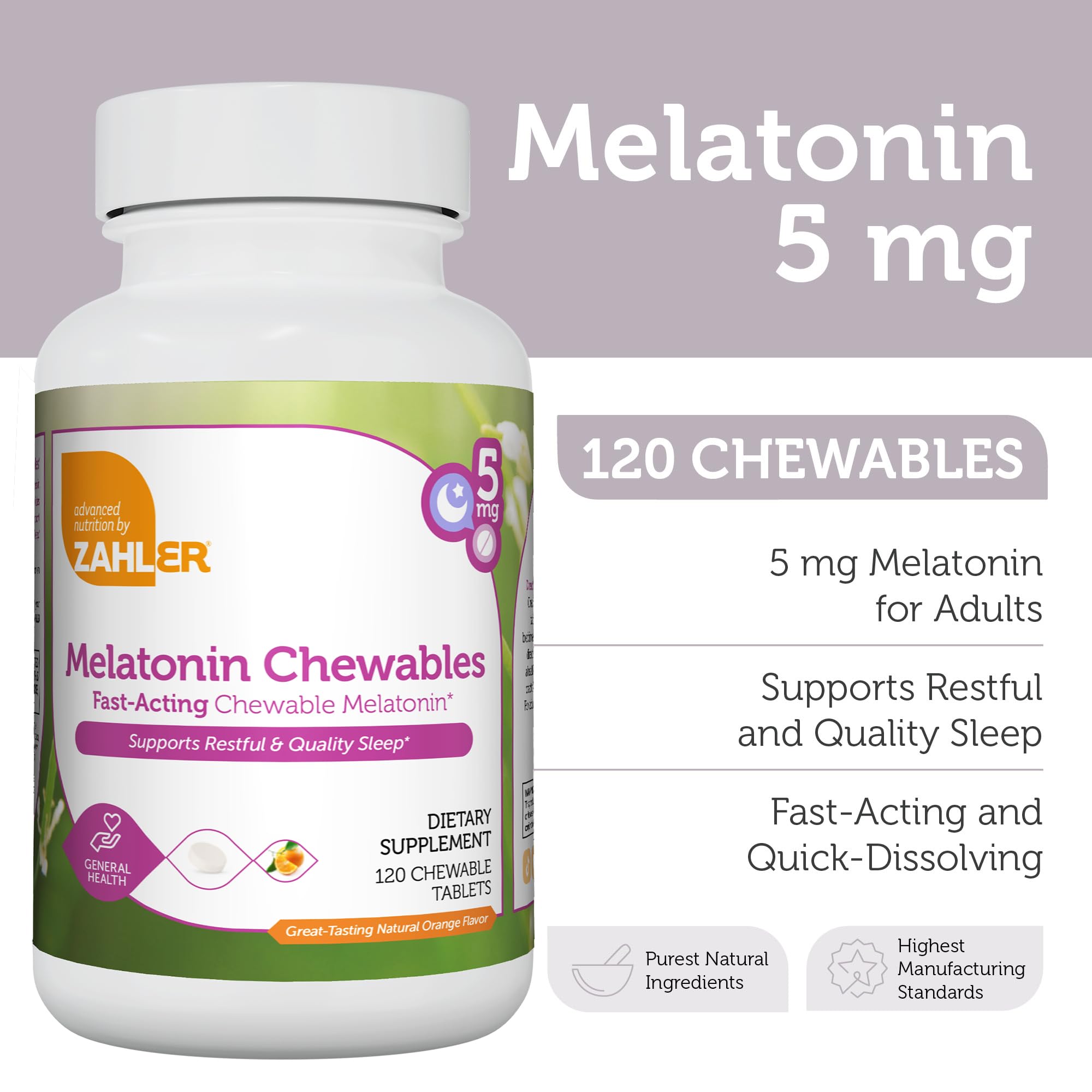 Comprimé à mâcher Zahler Mélatonine 5 mg goût orange, dissolution rapide