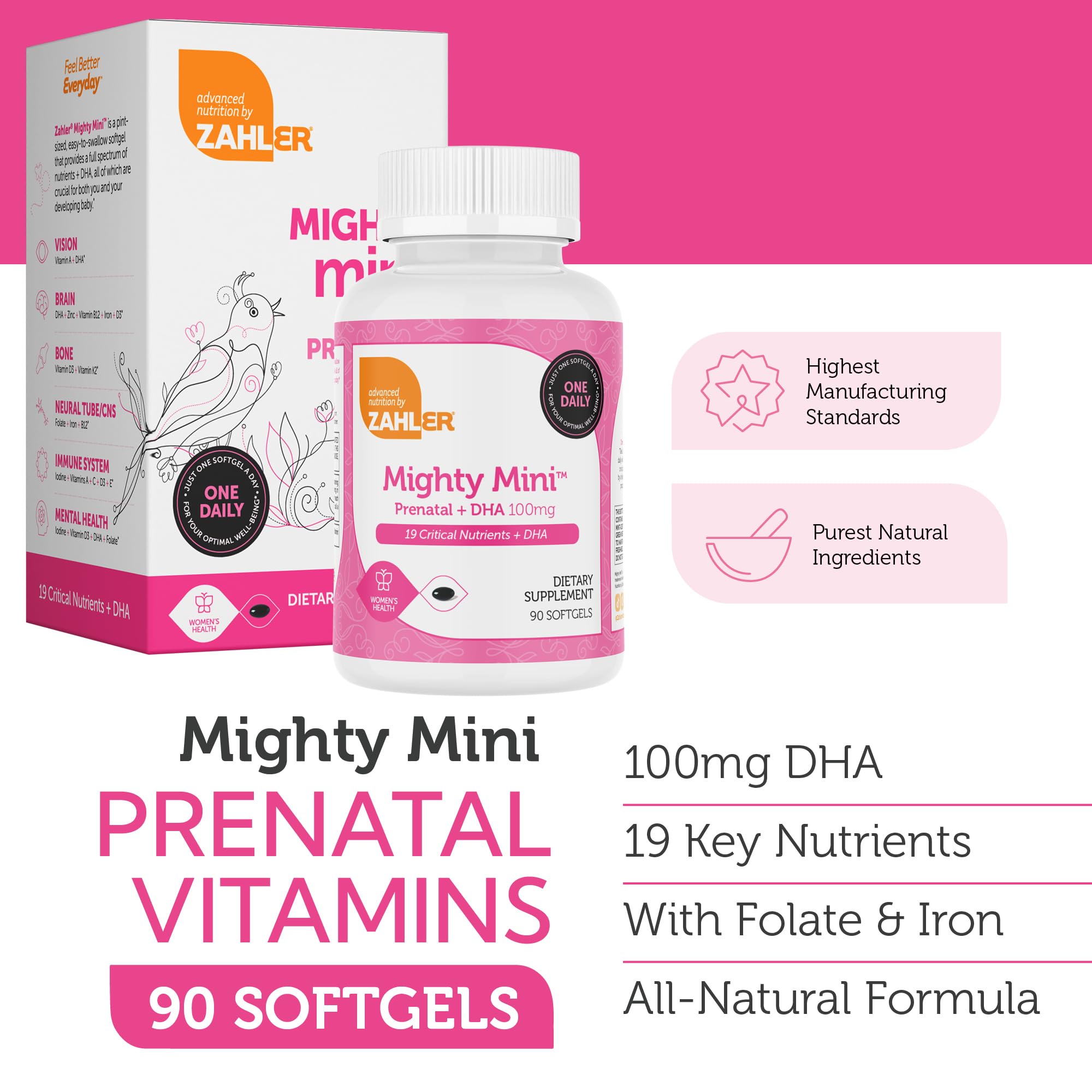 zahler mighty mini prenatal fer et nutriments essentiels