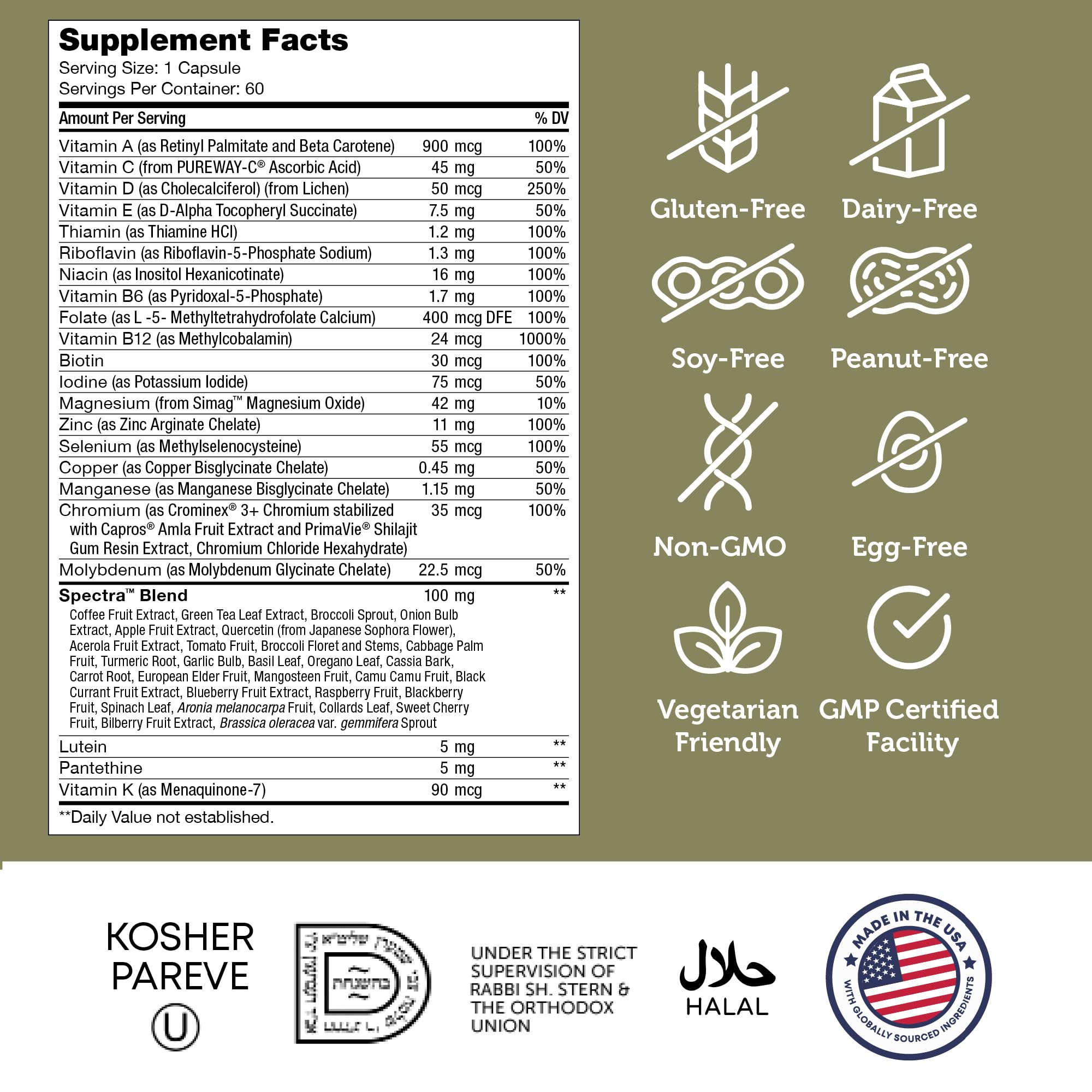 Boîte Zahler Multivitamin 50+ contient 60 gélules prêtes à l’emploi.