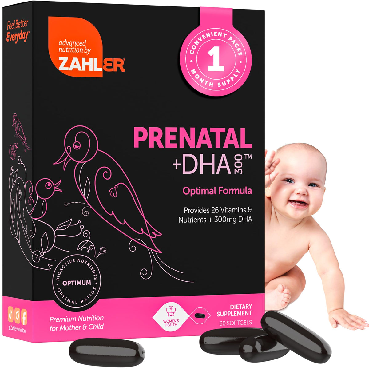 Zahler Prenatal avec acide folique et DHA dans une bouteille, soutien nutritionnel pour maman et bébé