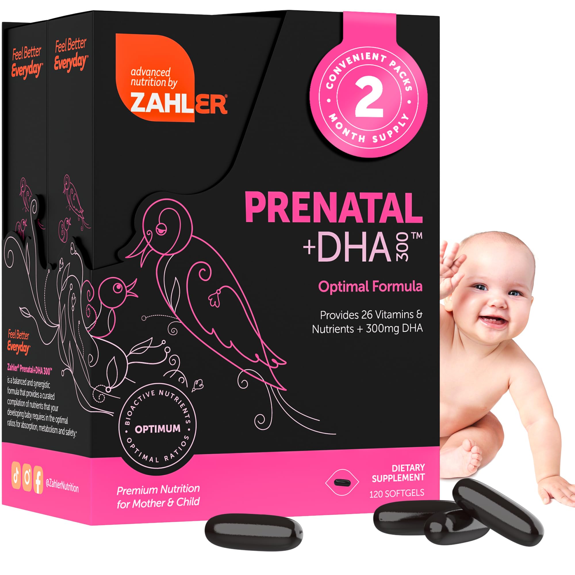 Zahler Prenatal DHA gélules molles en bouteille, faciles à avaler