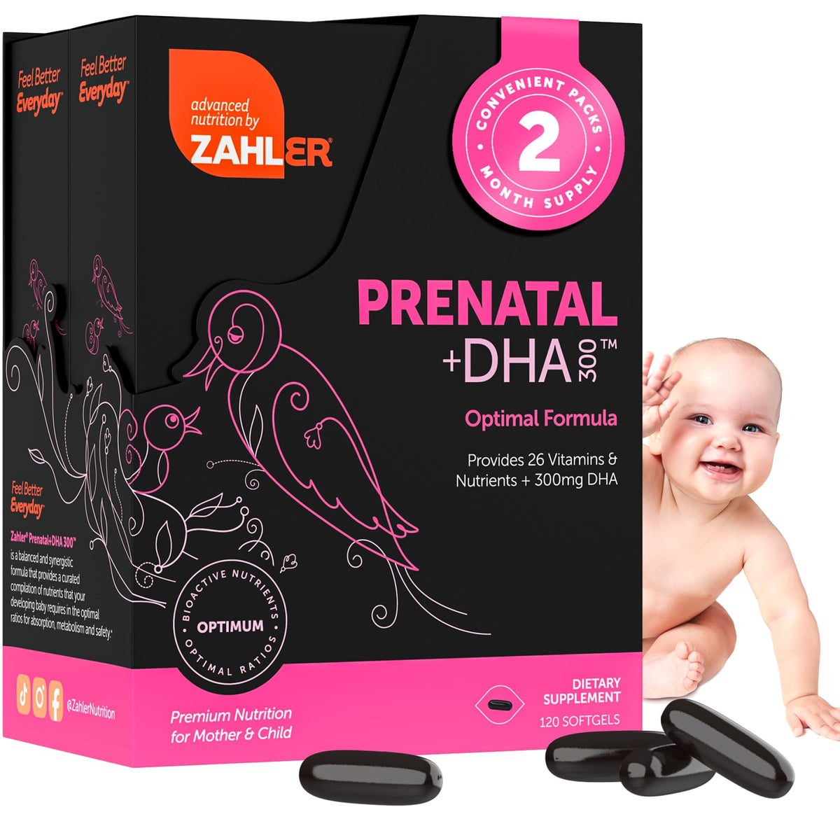 Zahler Prenatal DHA gélules molles en bouteille, faciles à avaler
