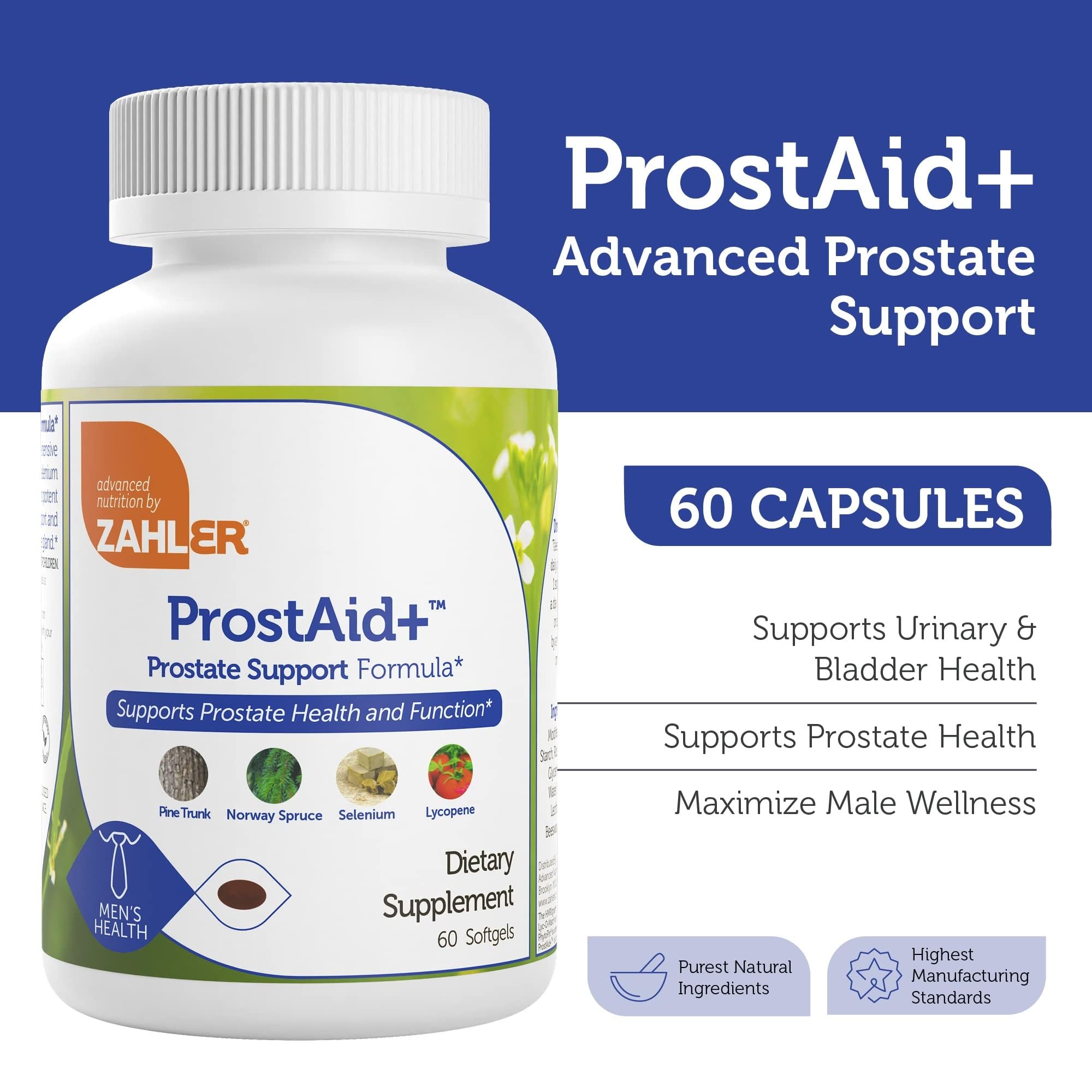 Zahler Prostaid+: lycopène, stérols et sapin de Norvège pour une formule complète.