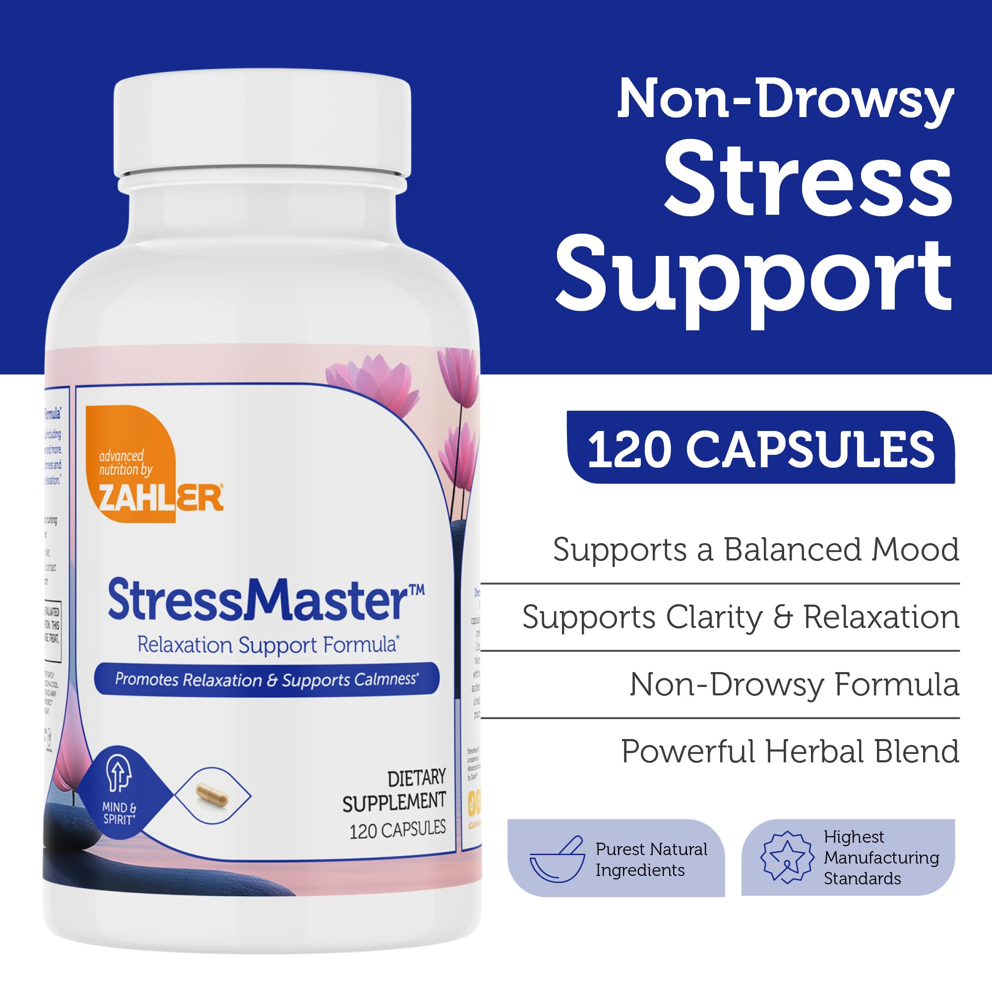 Capsules Zahler StressMaster prêtes à être prises pour une détente quotidienne.