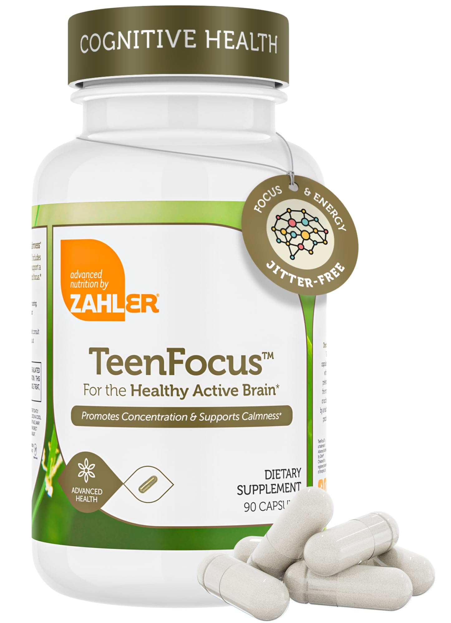 Zahler TeenFocus: bouteille et étiquette, pratique pour la concentration.