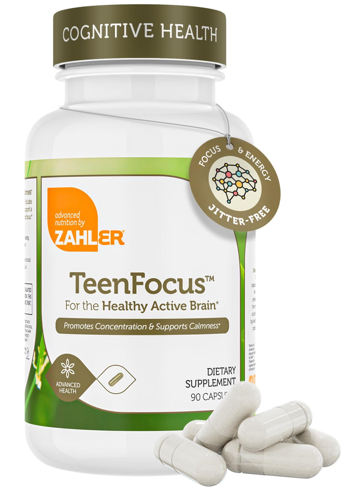 Zahler TeenFocus: bouteille et étiquette, pratique pour la concentration.