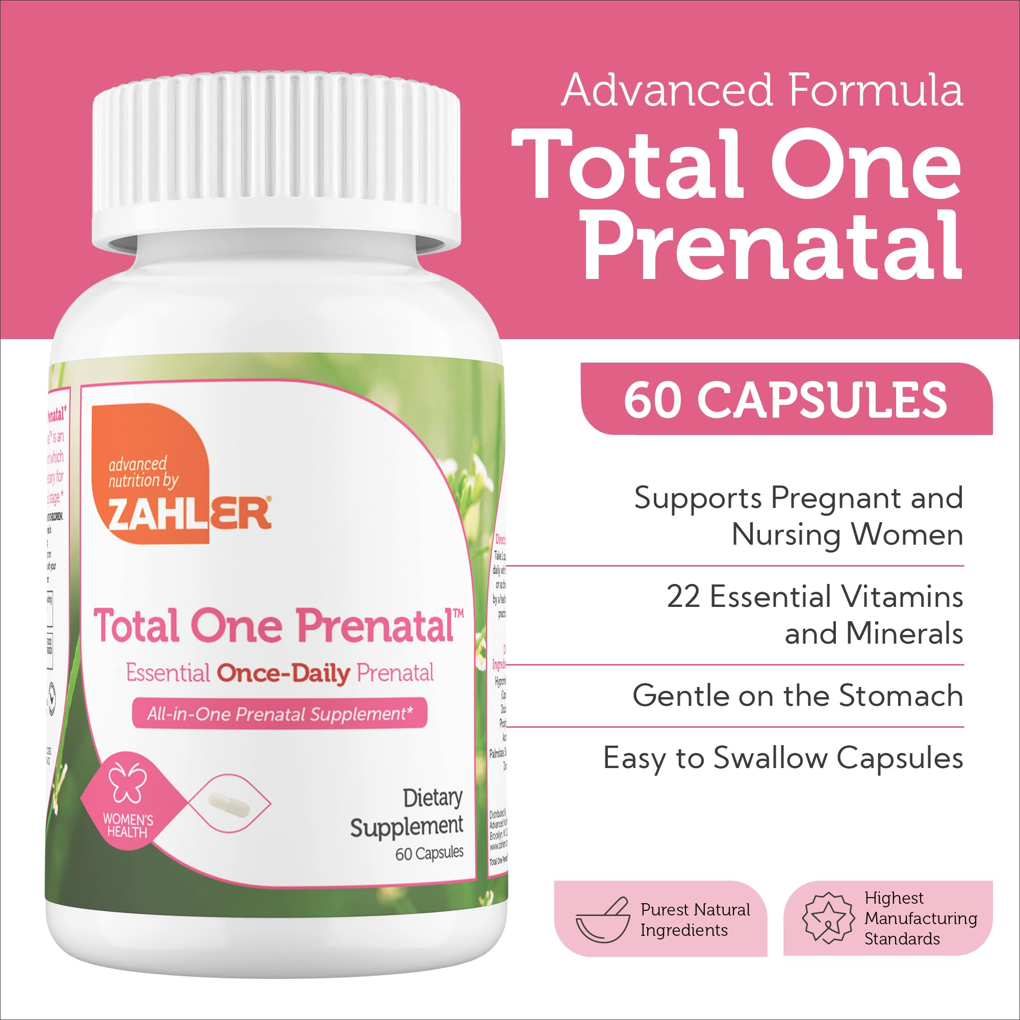 Zahler Total One Prenatal – bouteille pratique, dosage quotidien sûr et simple.