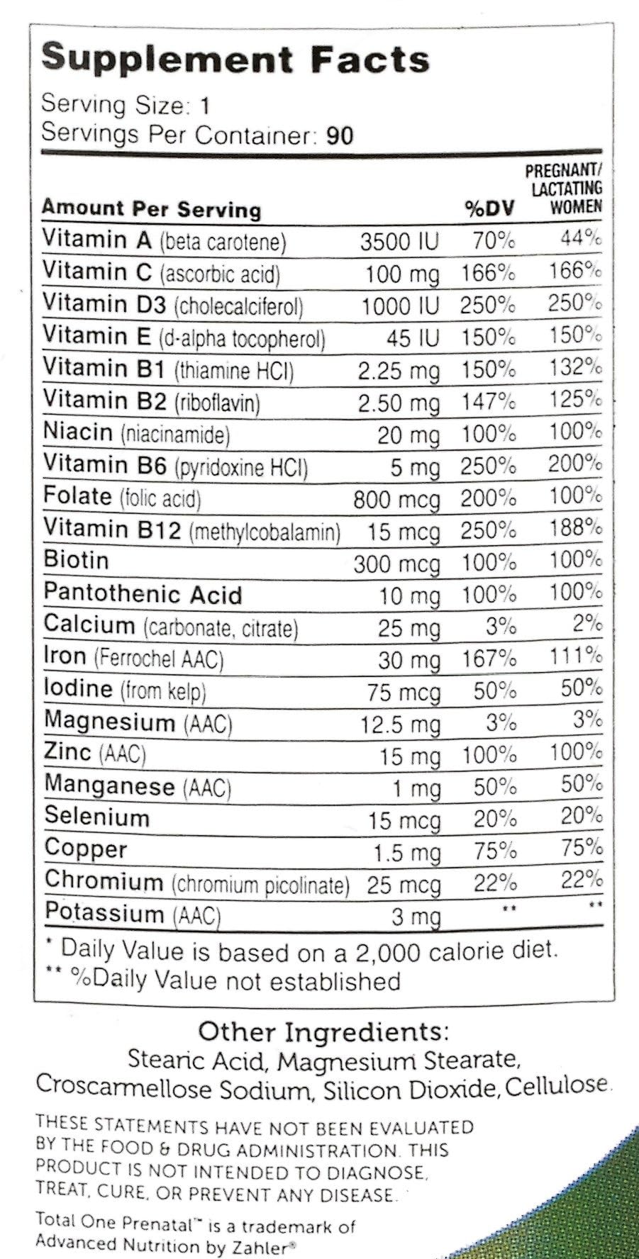Zahler Total One Prenatal – fabriqué aux États‑Unis, GMP et Kosher.