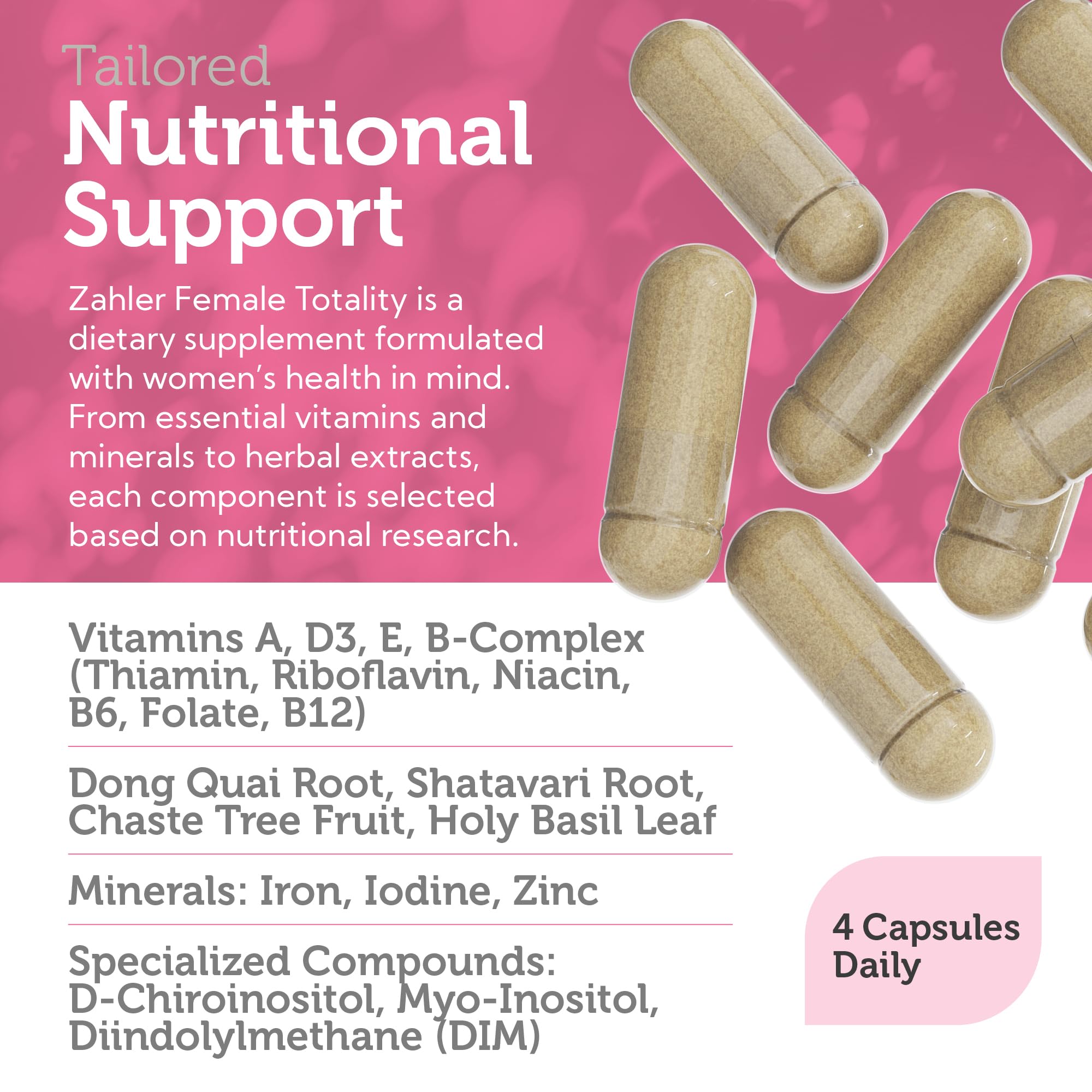 Tableau des cofacteurs et nutriments dans Zahler Totalité Féminine.
