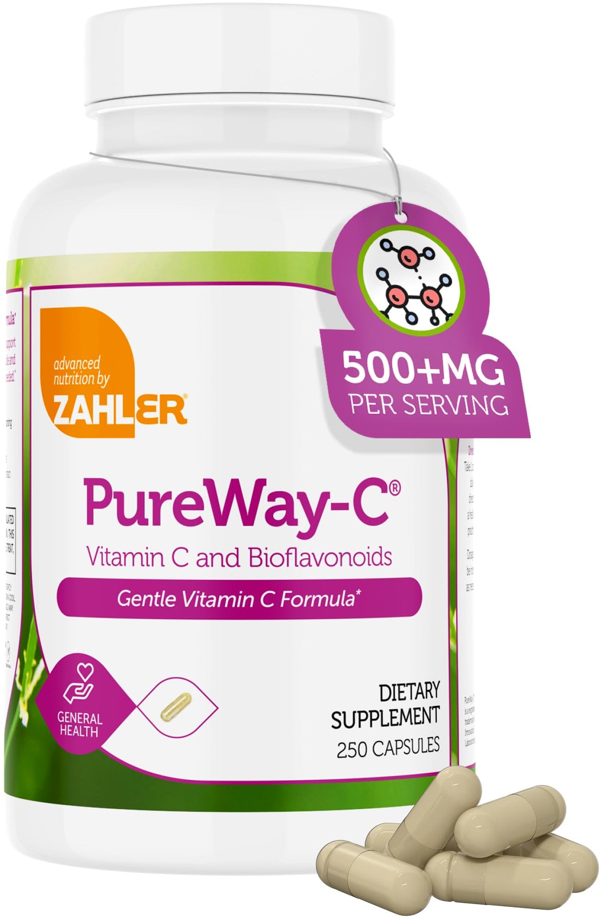 Zahler Vitamine C 500 mg: flacon lumineux, soutien immunitaire potentiel et vitalité quotidienne.
