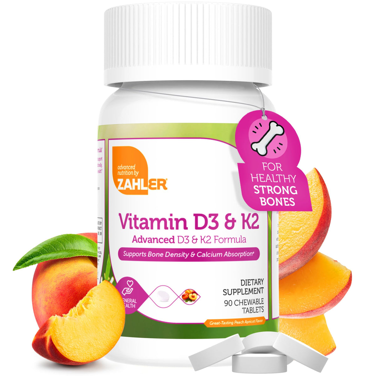 Zahler D3 et K2 à mâcher dans le flacon, soutien possible du calcium.
