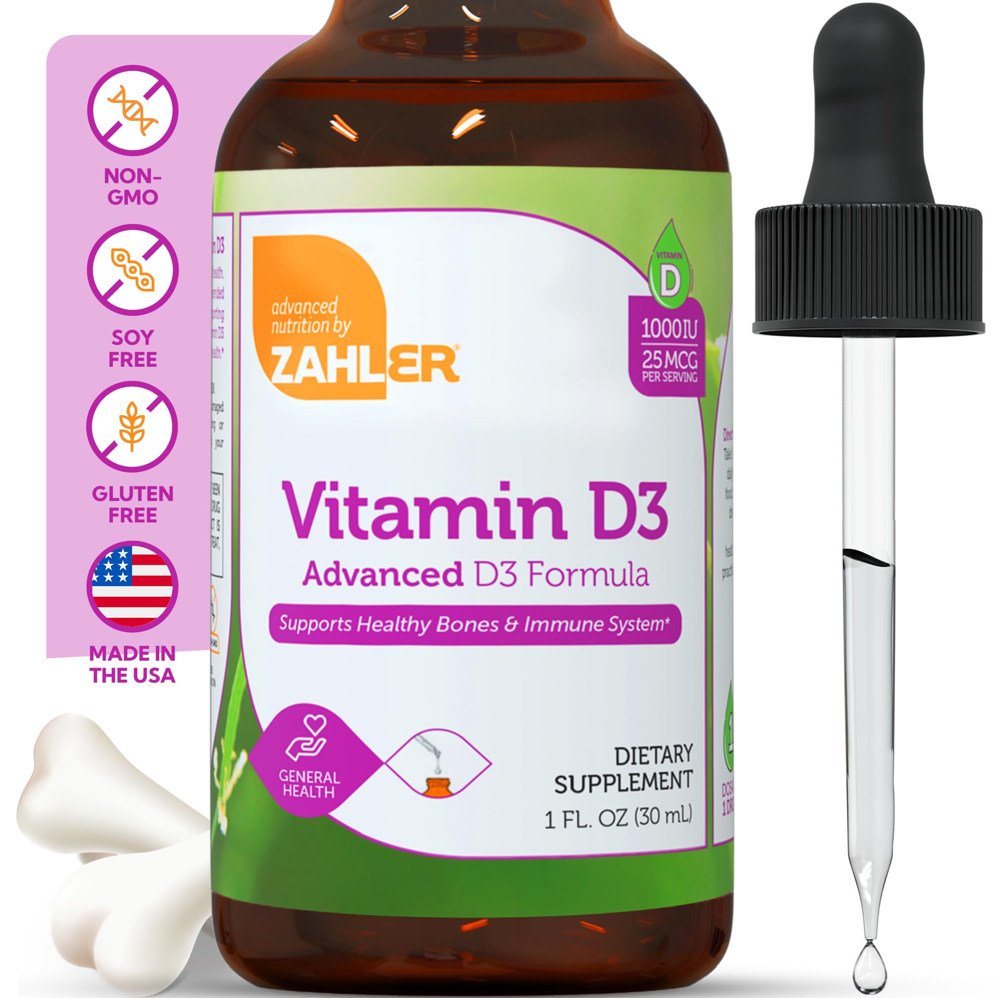 Gouttes Zahler D3 liquide, application goutte-à-goutte facile.