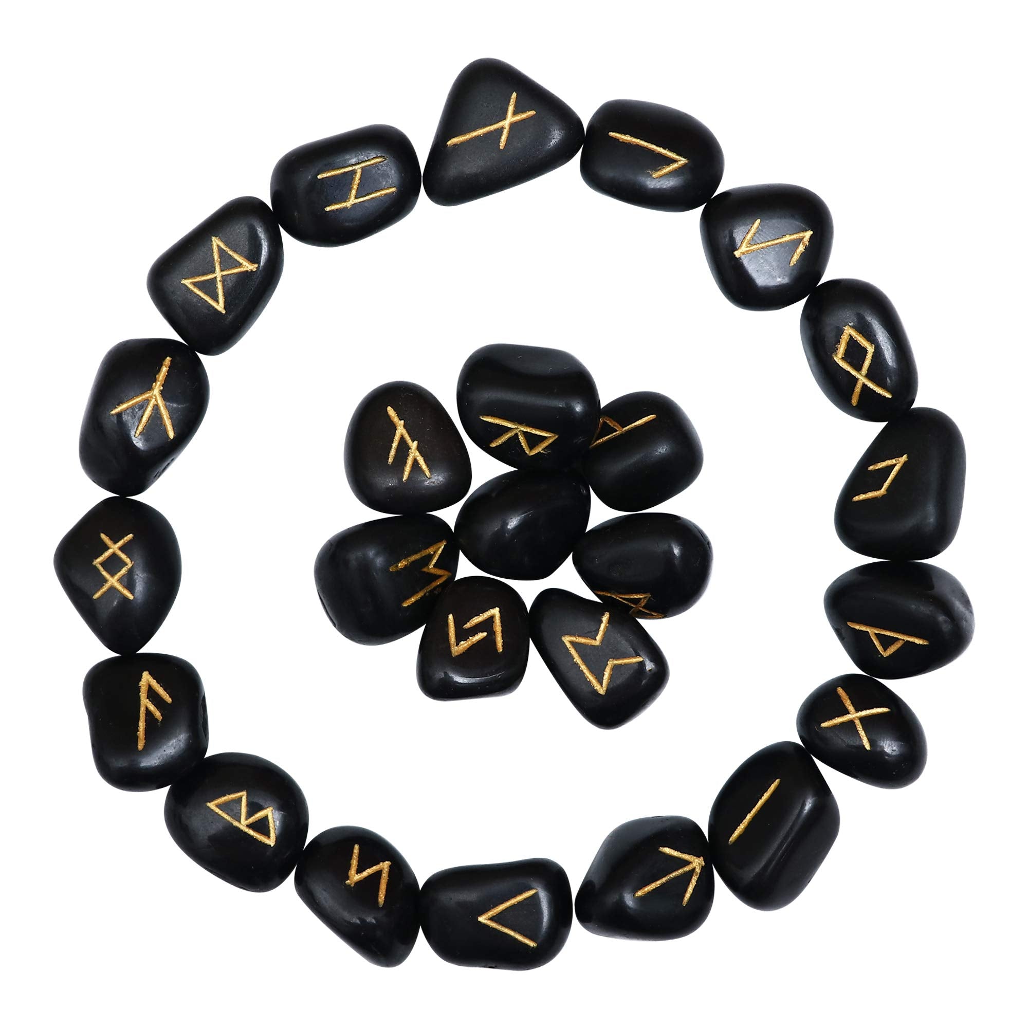 ZAICUS ensemble de runes noires en tourmaline pour divination et décor zen.