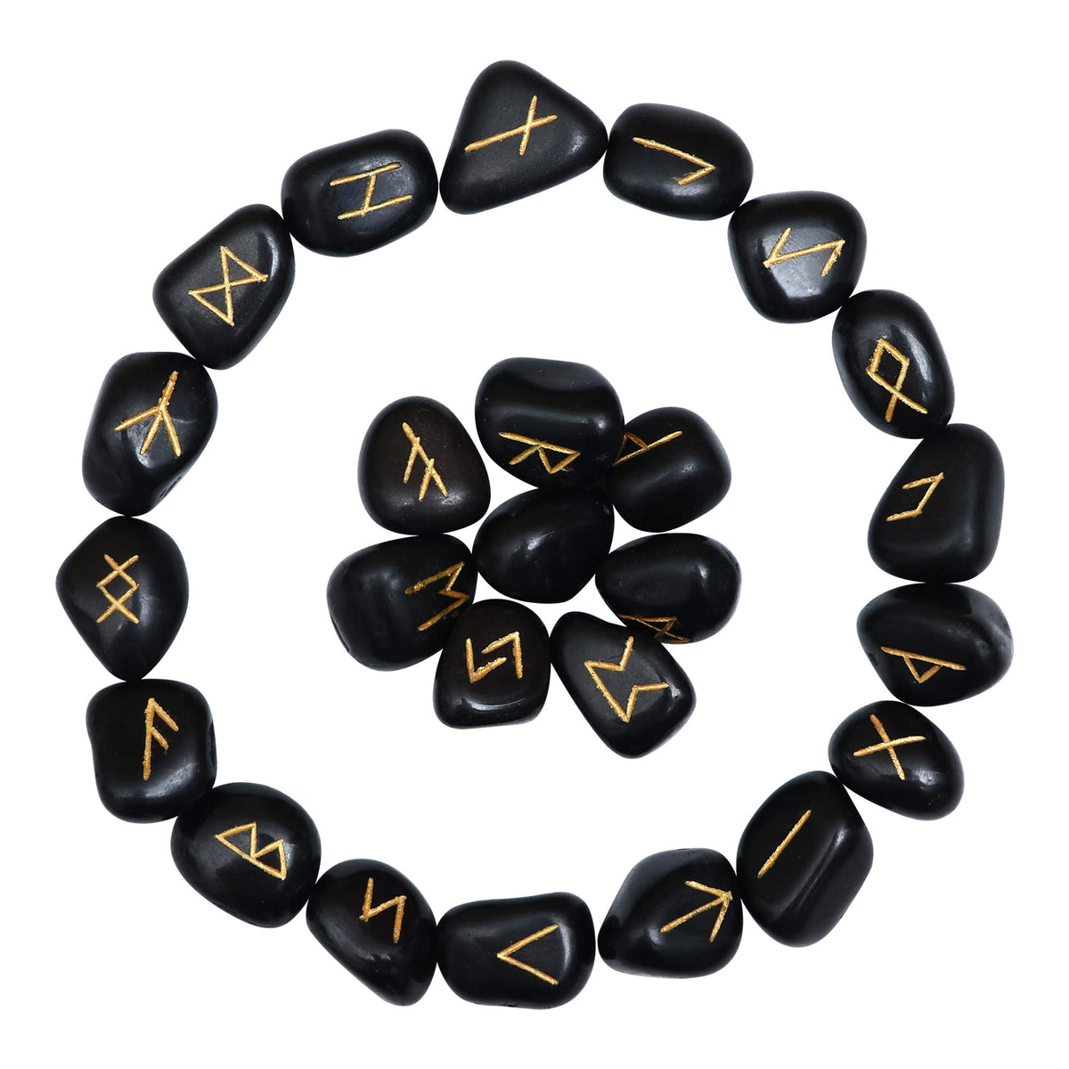 ZAICUS ensemble de runes noires en tourmaline pour divination et décor zen.
