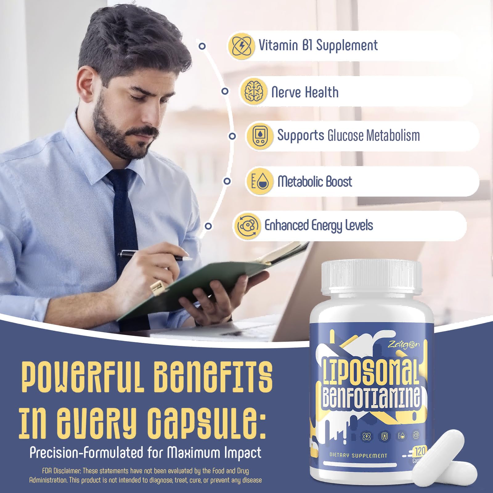 Emballage durable Zaigon Benfotiamine préserve fraîcheur.