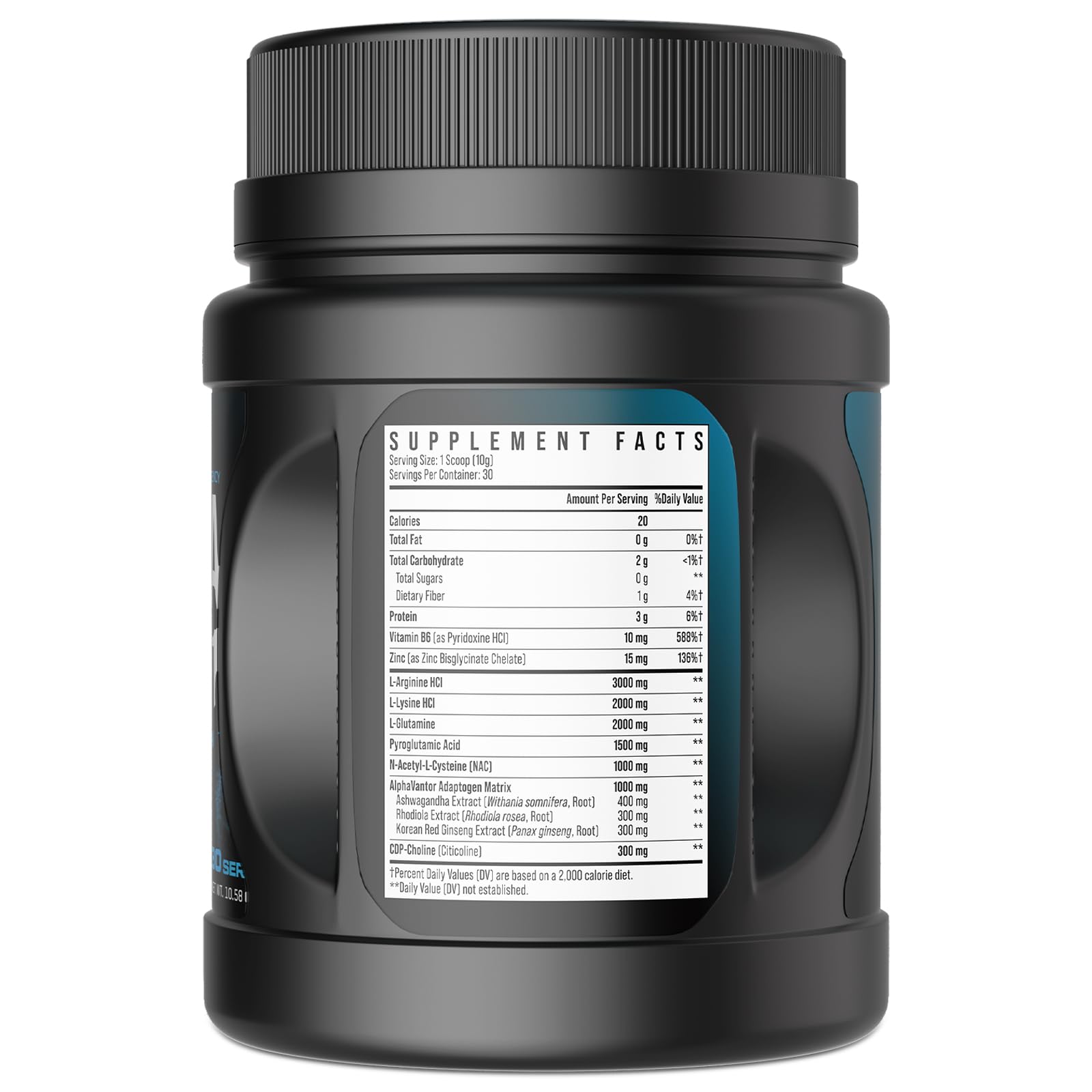 Zaigon HGH, poudre noire et bleue prête à être mélangée pour une boisson d'entraînement.