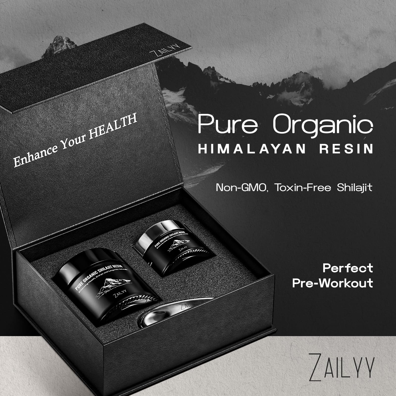 Cuillère-dose ZAILYY Shilajit résine, dosage pratique pour votre routine.