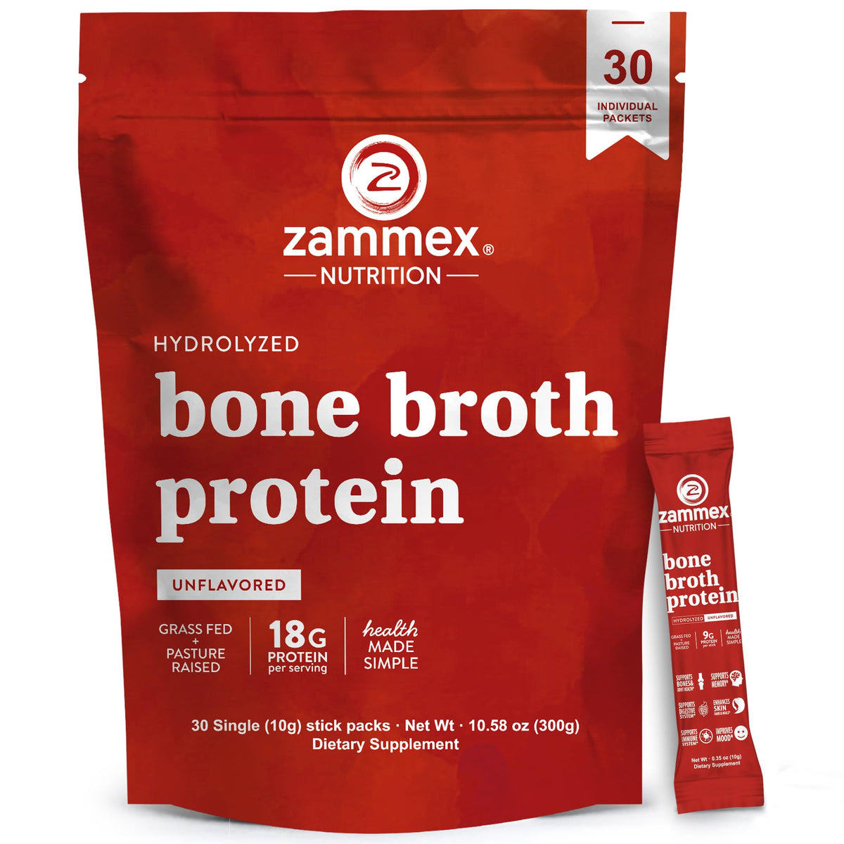 Zammex bouillon d'os protéine 20 g en paquets voyage, pratique