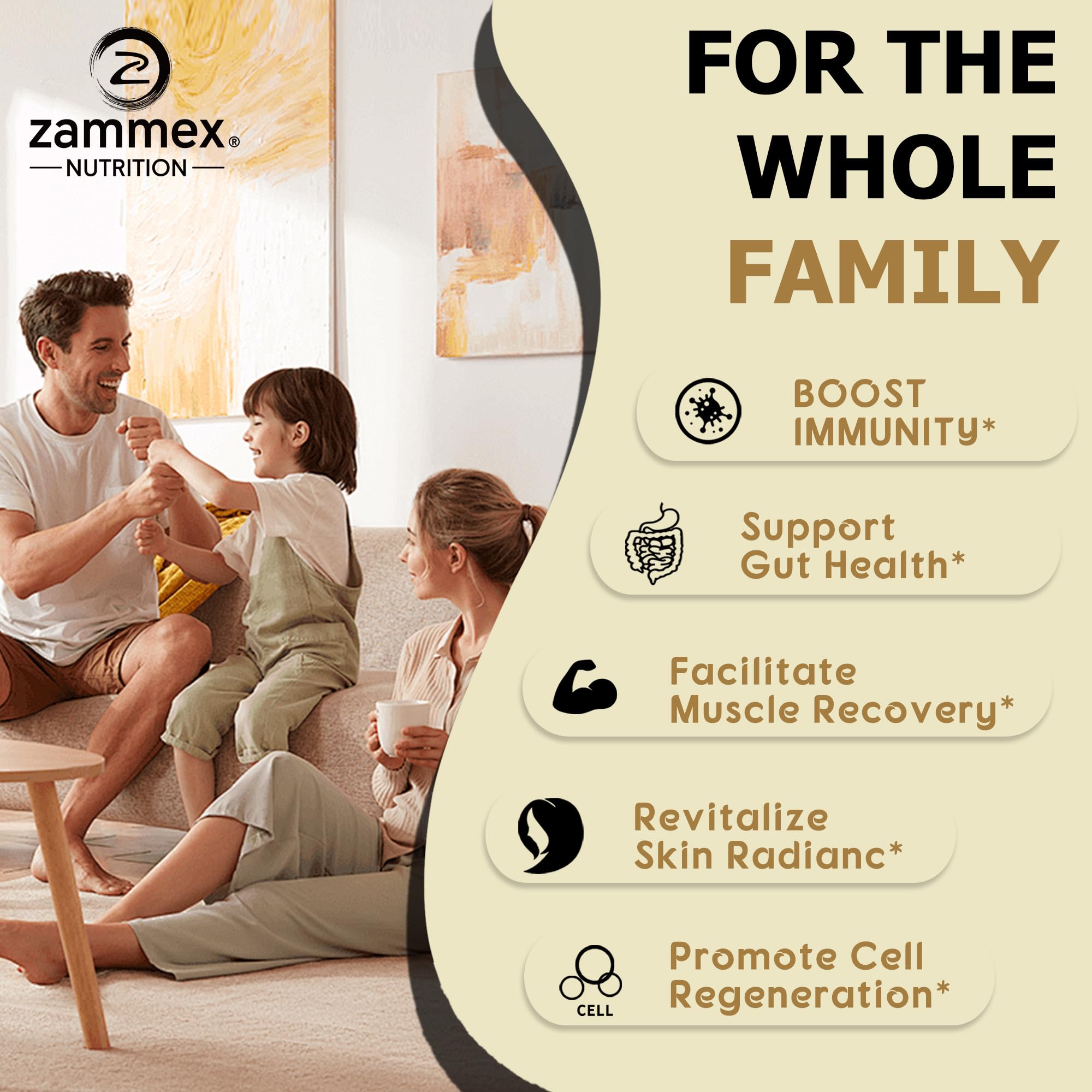Poudre Zammex Colostrum apportant 4 g de protéines par portion.