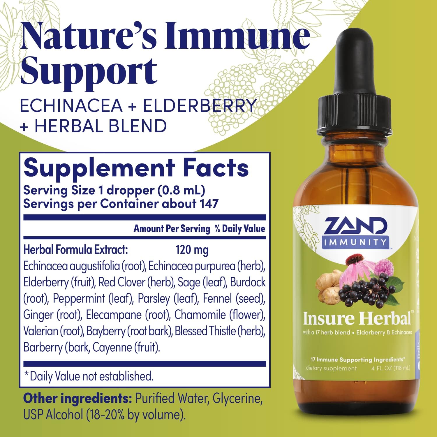 ZAND Insure étiquette révélant les ingrédients essentiels pour le bien-être.