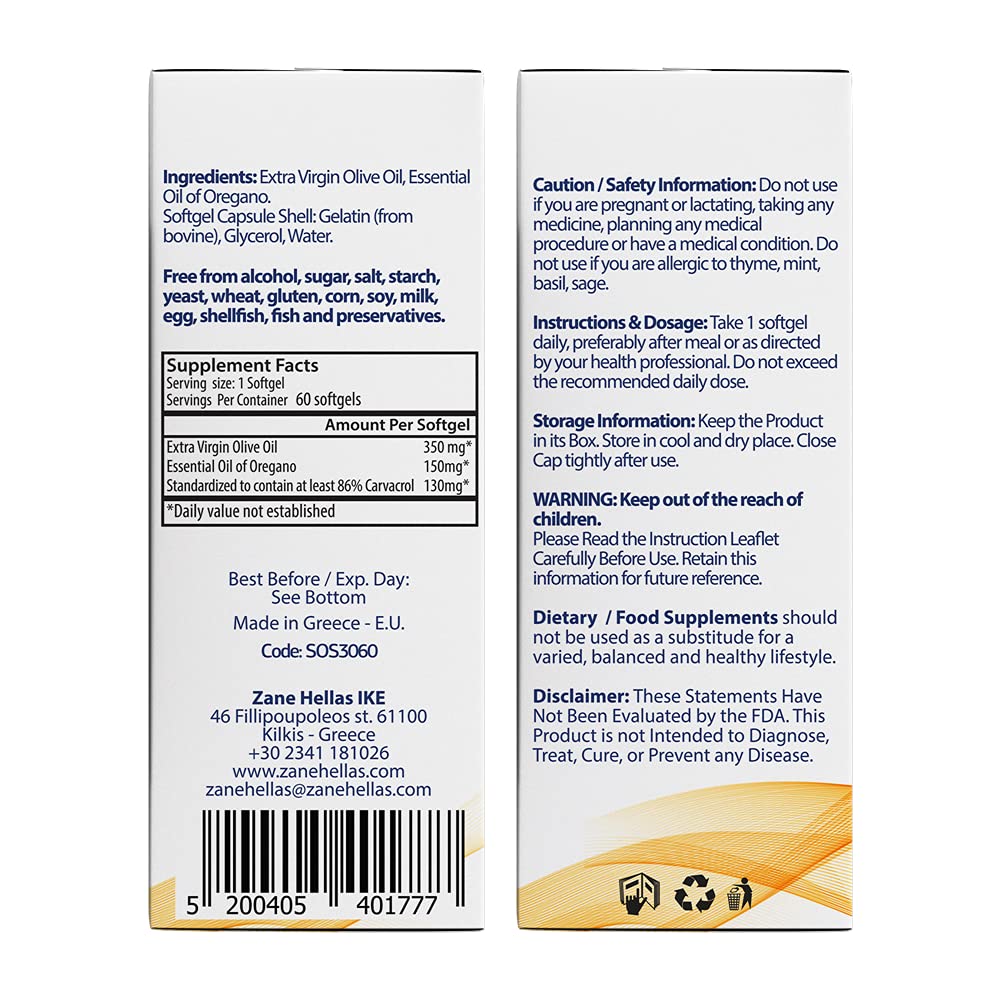 Gélule Zane Hellas montrant 130 mg de carvacrol par prise.