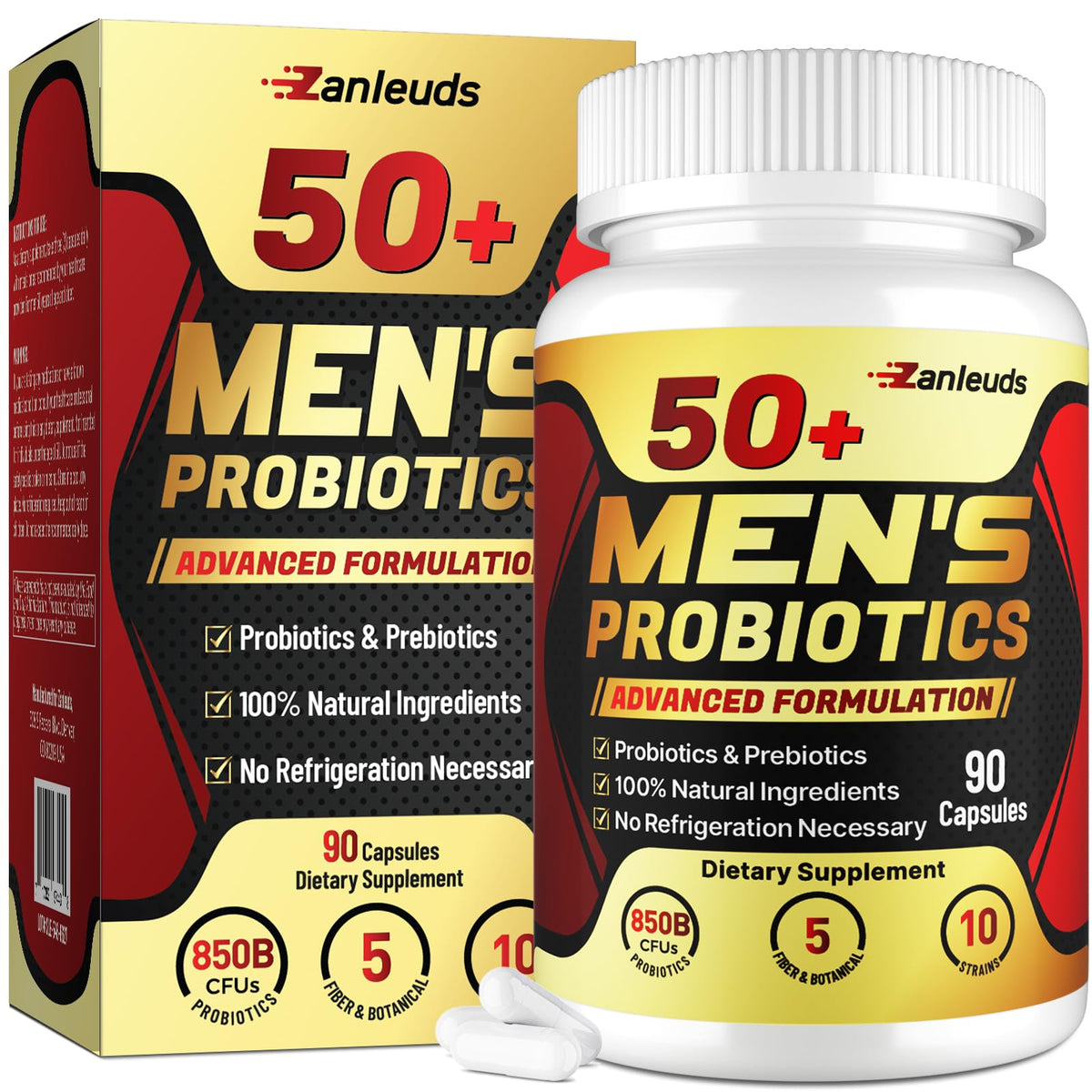 Zanleuds Probiotiques pour homme 50+ — bouteille prête à l’emploi et soutien digestif.
