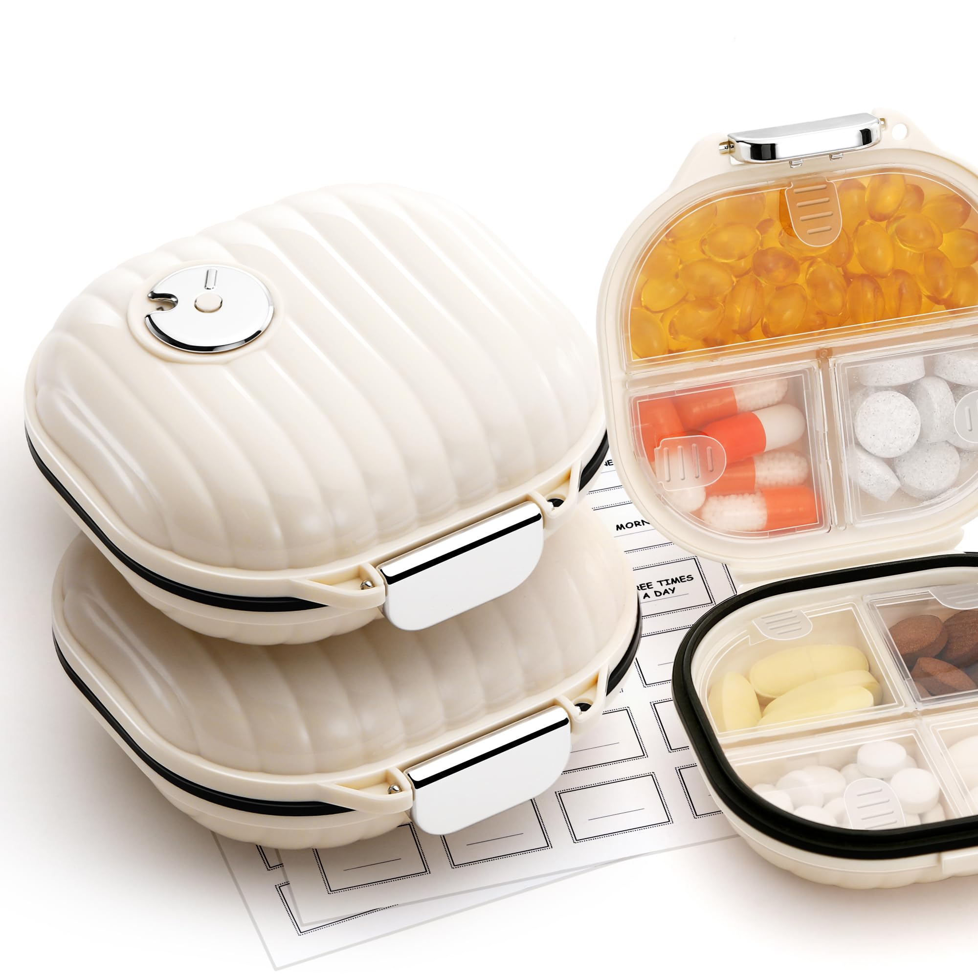 Boîte à pilules Zannaki portable avec sept compartiments, pratique pour voyager et organiser les pilules.