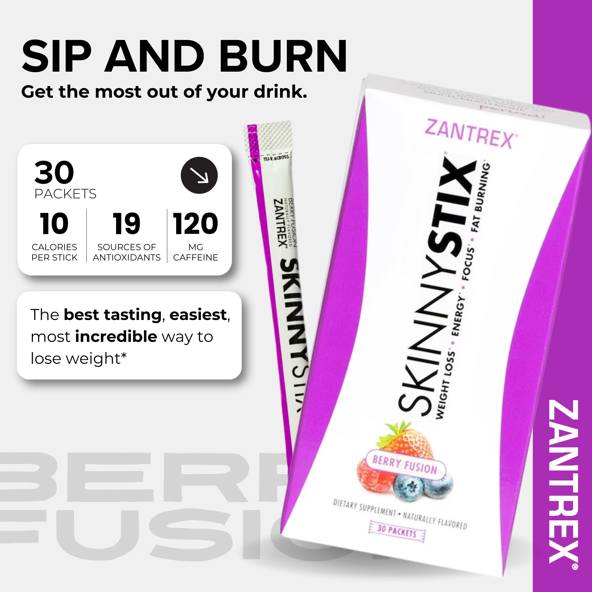 Paquet Zantrex SkinnyStix saveur framboise prêt à emporter