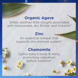 Flacon Zarbee's bébé sirop nuit avec zinc pour soutenir les défenses naturelles.