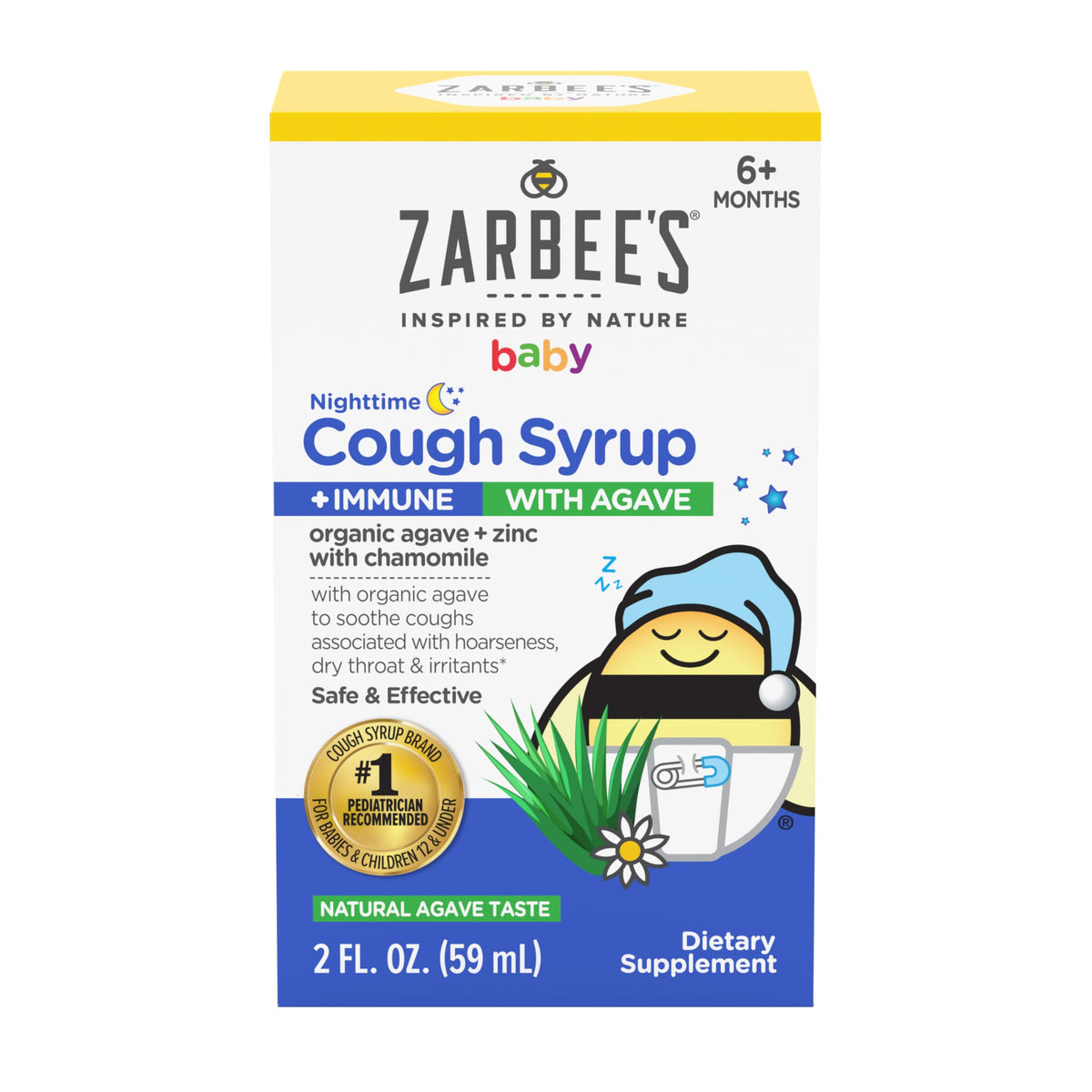 Zarbee's bébé sirop nuit – bouteille visible, apaise les toux et favorise le calme au coucher.