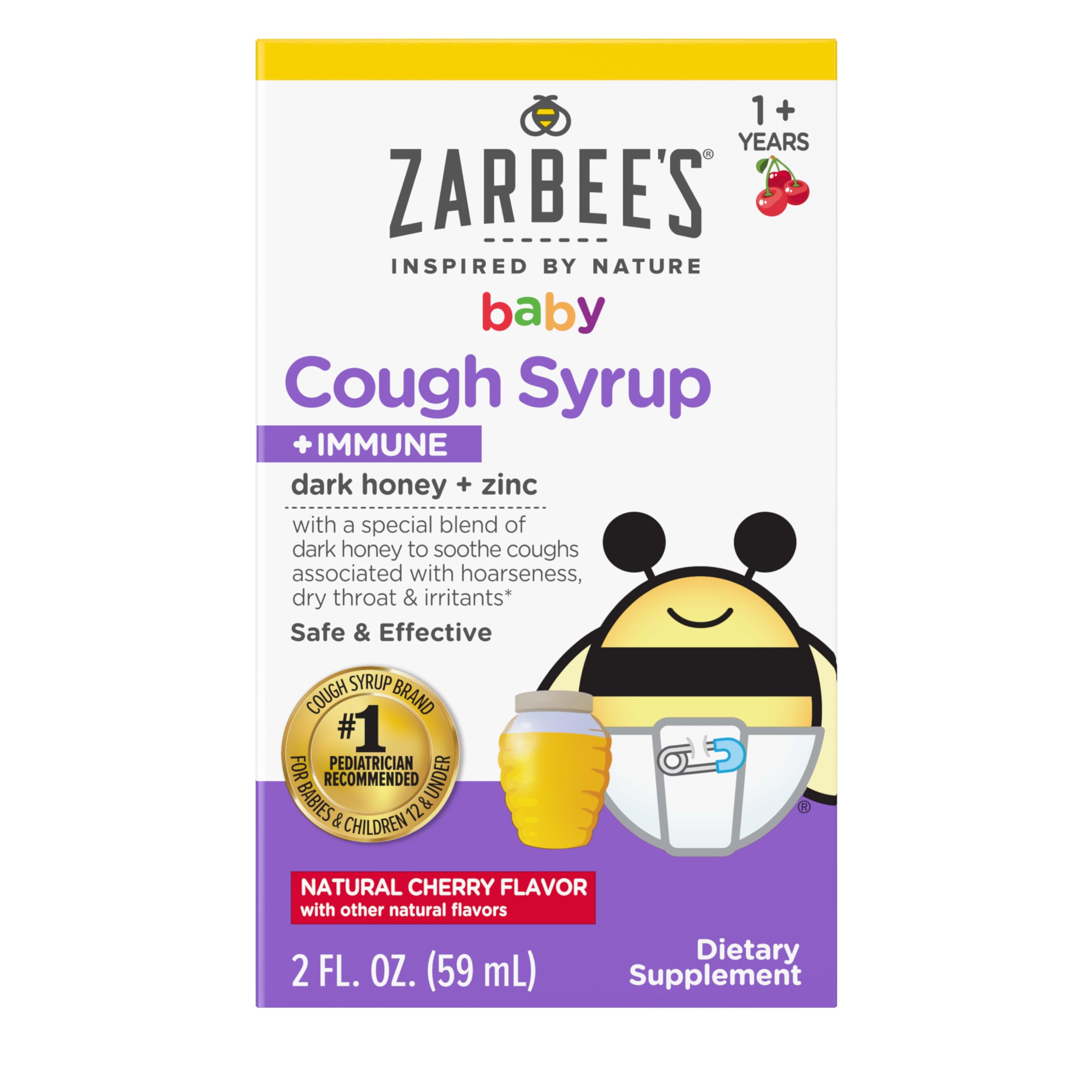 Bouteille Zarbee's bébé sirop toux, douceur naturelle pour les tout-petits.