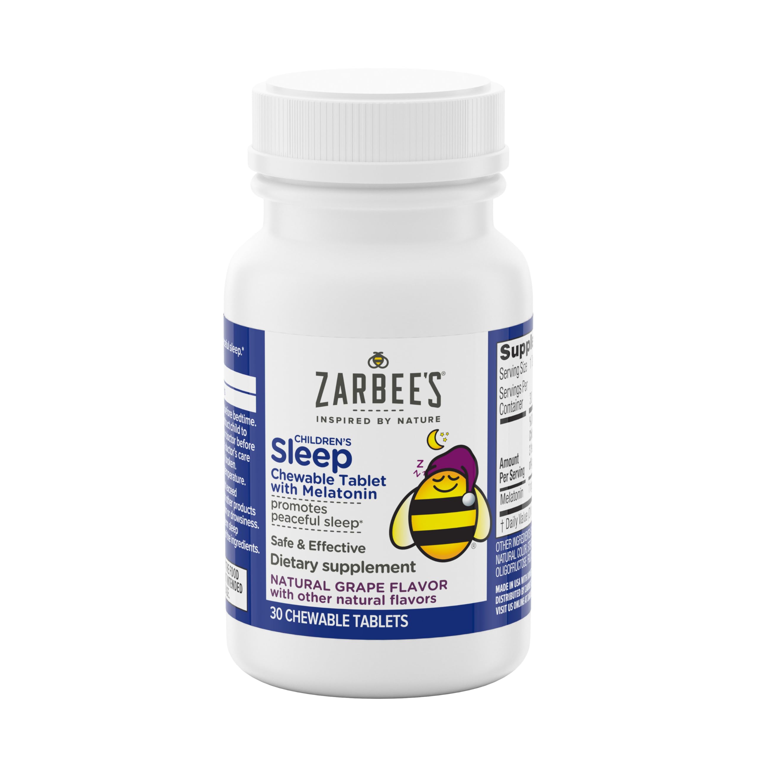 Zarbee's Kids mélatonine saveur raisin, tablette à mâcher naturelle pour enfants.