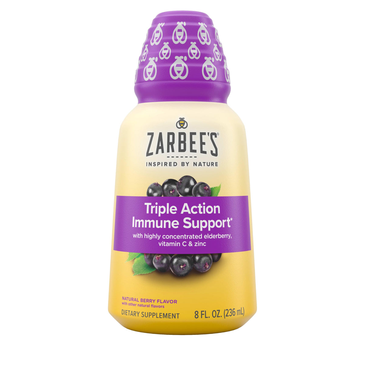 Le sirop Zarbee's Immunité Quotidienne sureau noir en bouteille, soutien immunitaire naturel.