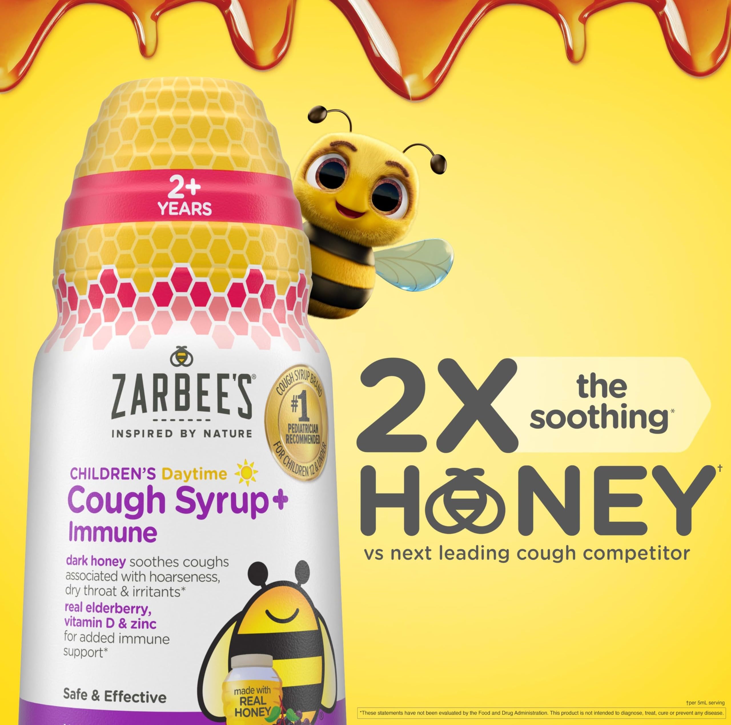 Sirope-toux-enfants-sureau-fruits-rouges: Zarbee's soutient l'immunité avec miel et baies.