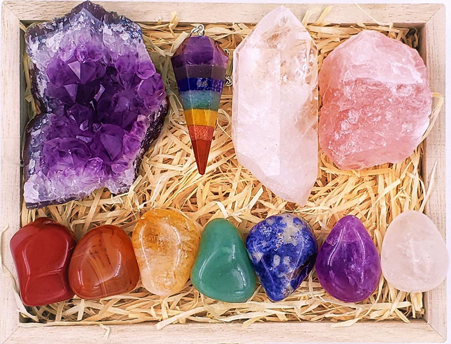 ZATNY kit cristaux guérison dans boîte bois, méditation des chakras possible