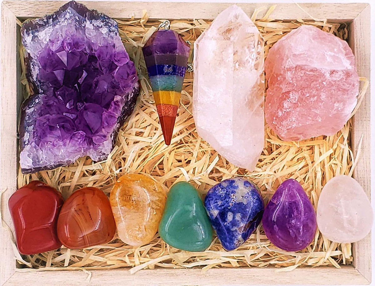 ZATNY kit cristaux guérison dans boîte bois, méditation des chakras possible