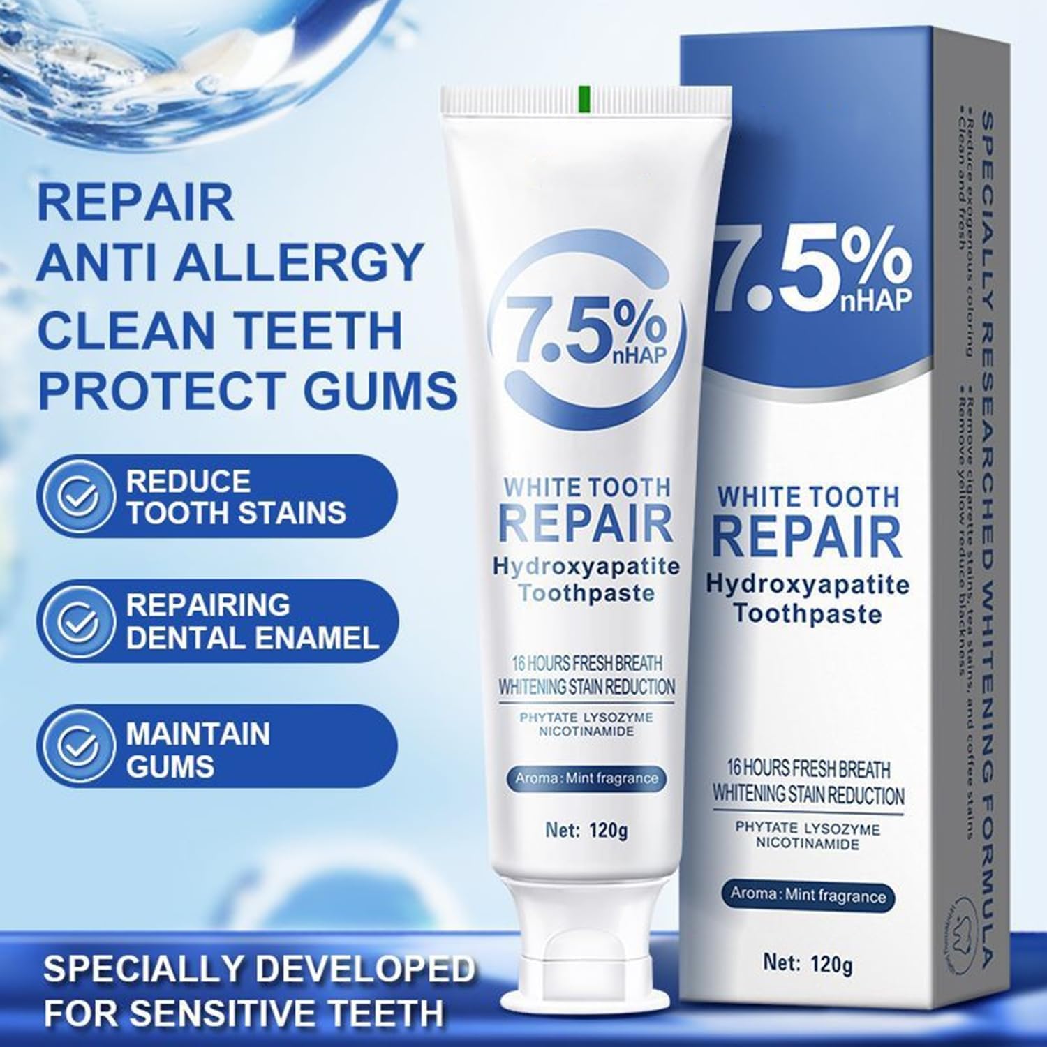 Gros plan sur la texture du dentifrice hydroxyapatite, douceur et efficacité.