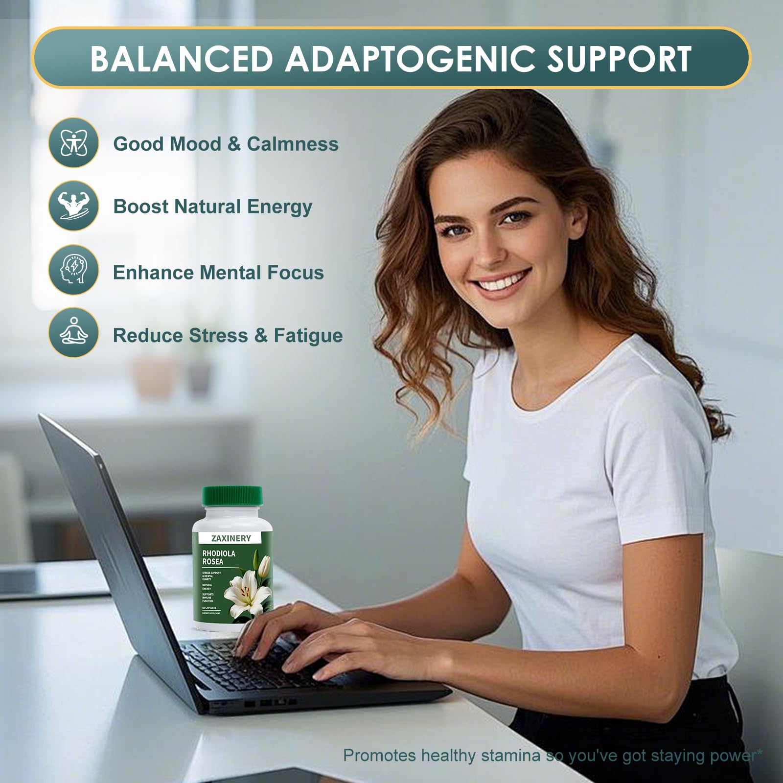 ZAXINERY Rhodiola Rosea 500 mg — extrait pur, soutien concentration et humeur.