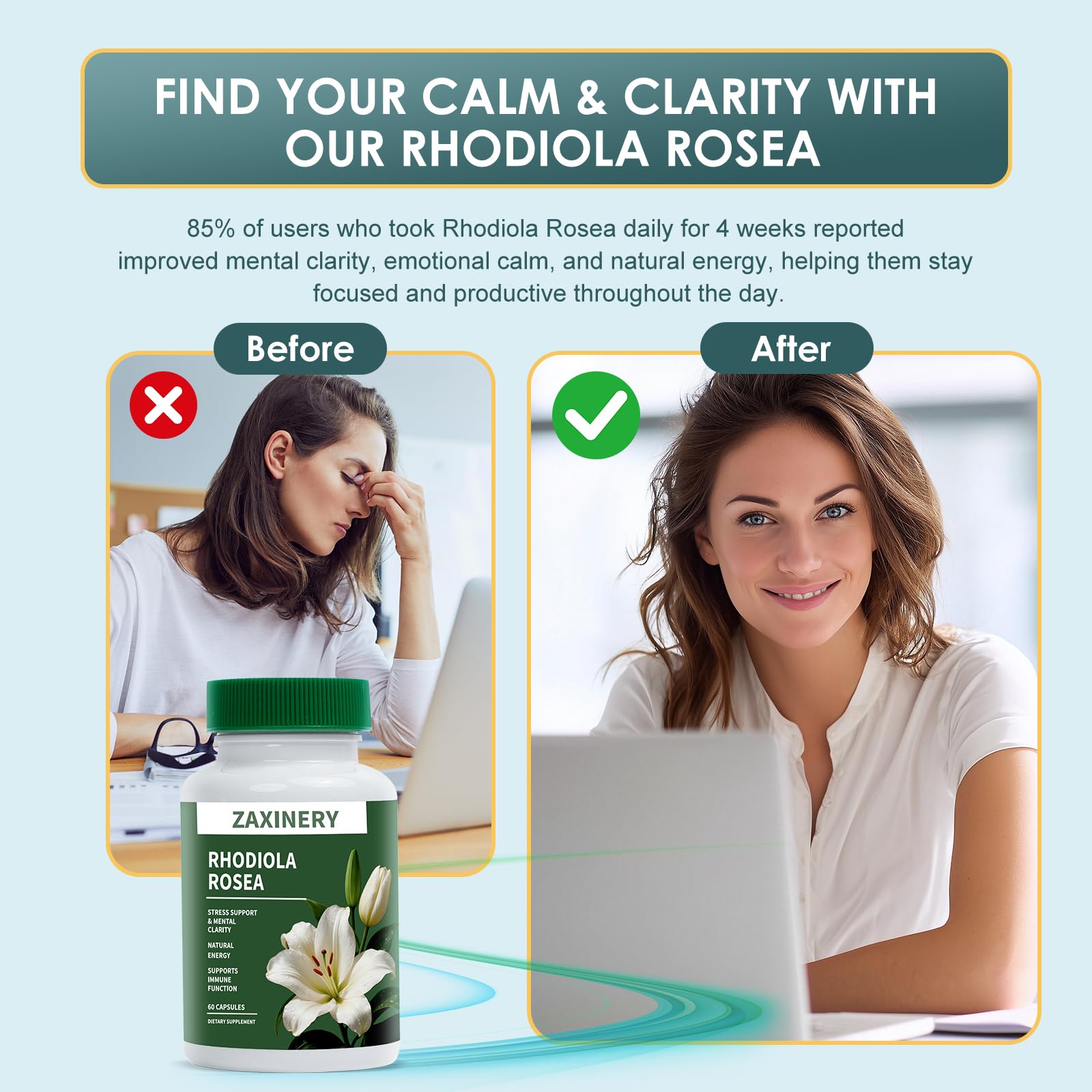 ZAXINERY Rhodiola Rosea – amélioration potentielle de la concentration et de la mémoire.